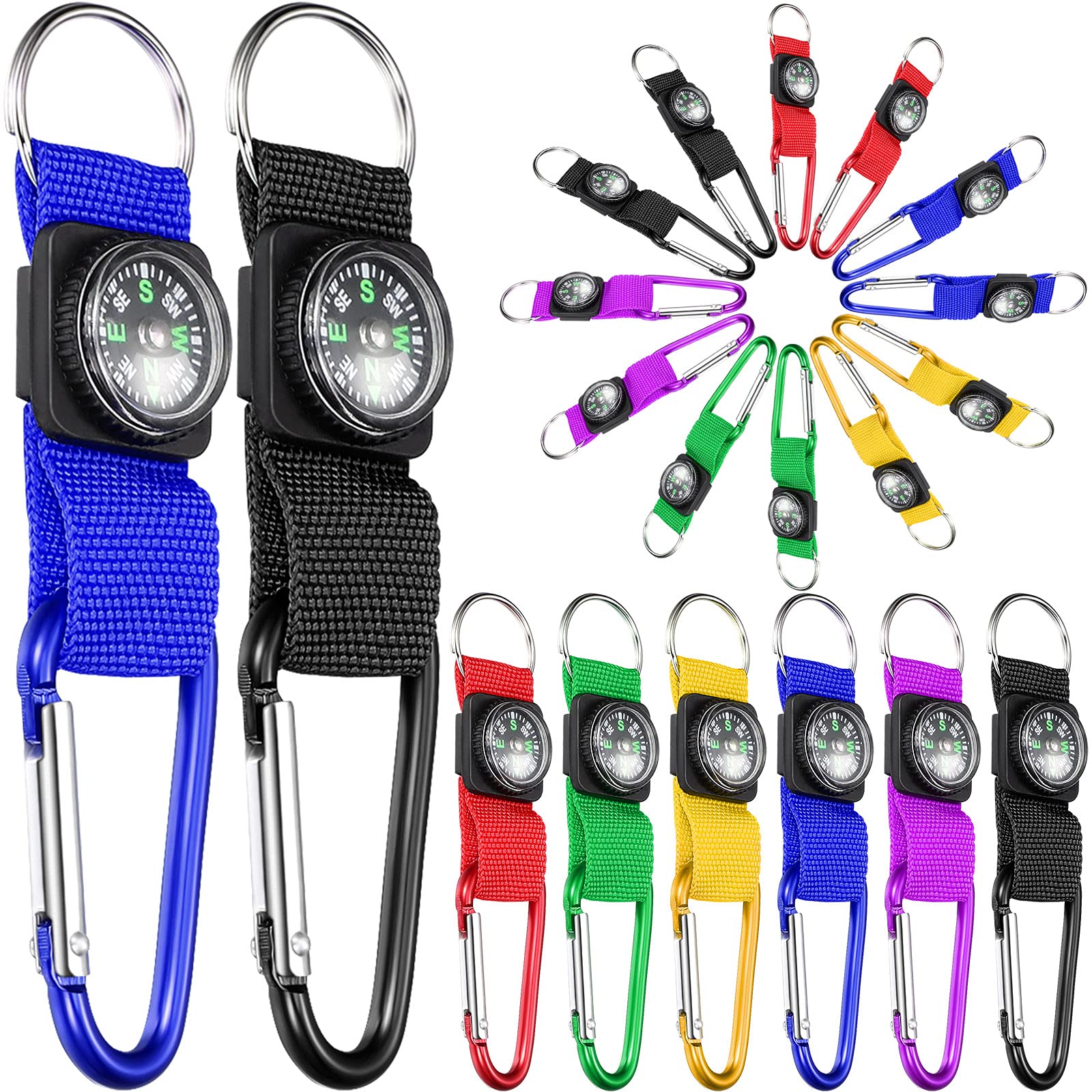 36 Pieces Compass Keychain Bulk Carabiner Belt Clips Adventure Explorer Party Favors Outdoors Camping Theme Birthday Party Favor