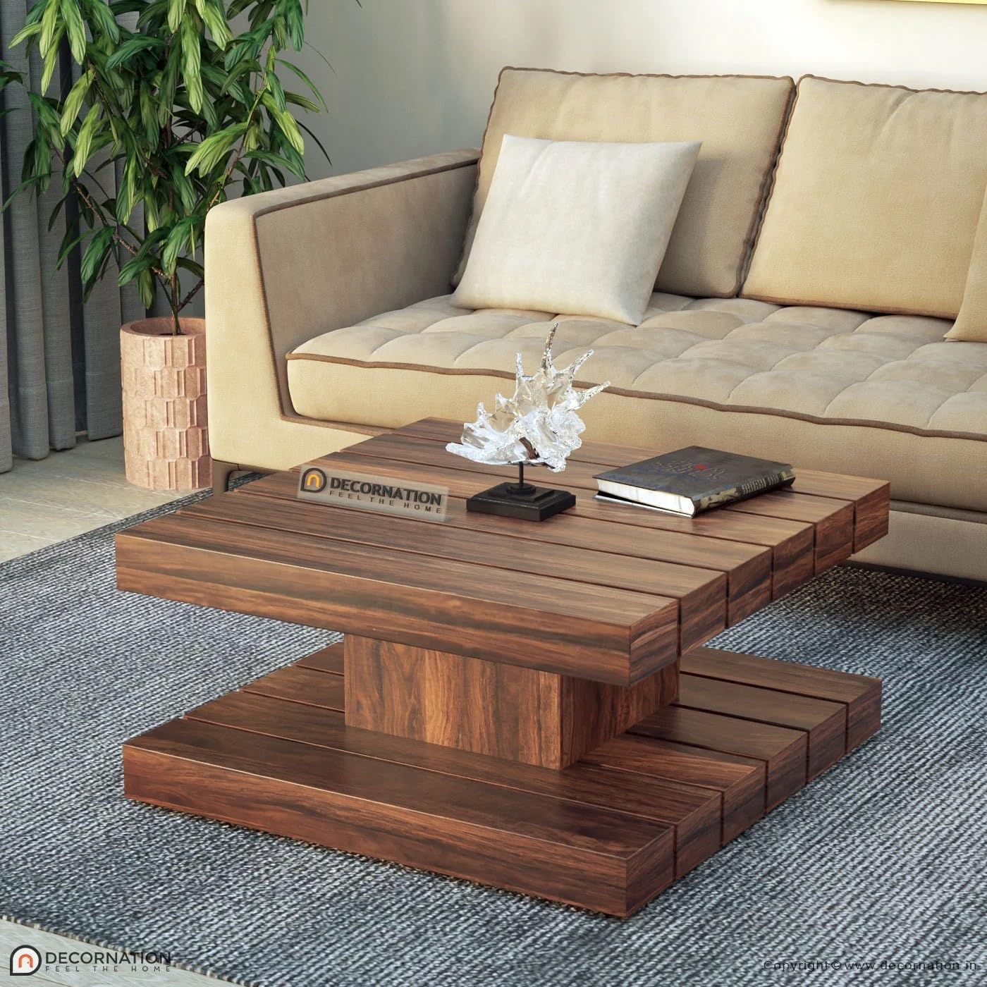 Decornation Exquisite Ripon Center Coffee Table: A Fusion Of Elegance And Functionality For Your Living Space(80X80X40 Cm,Brown)