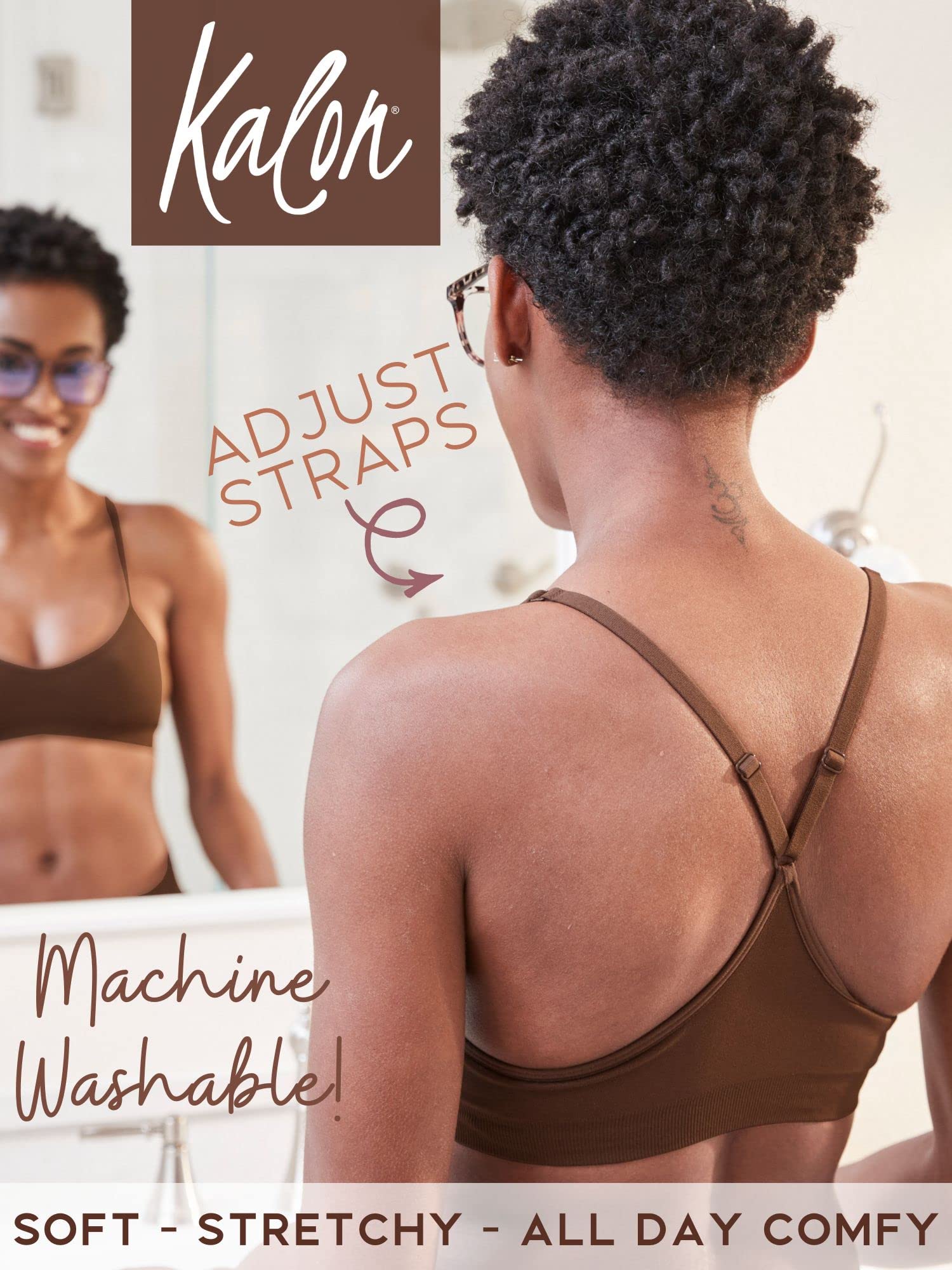 Kalon Womenas 4 Pack Racerback Sports Bralette Seamless Wireless Comfort Bra (Medium, 4Pk Chocolate)