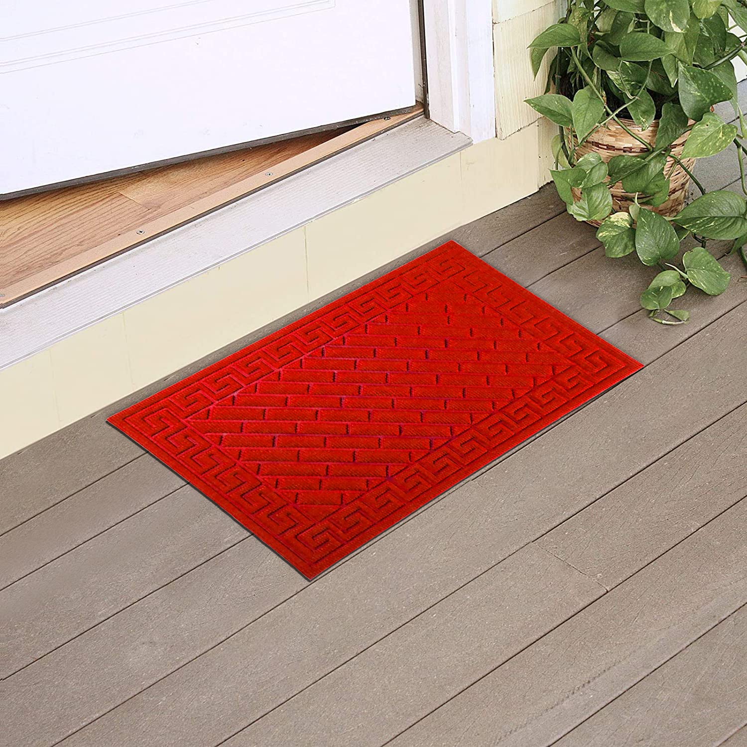 Hokipo 40X60Cm All Purpose Doormat With Rubber Backing, Mat For Outdoor And Indoor Use, Red (In524, Rectangular)