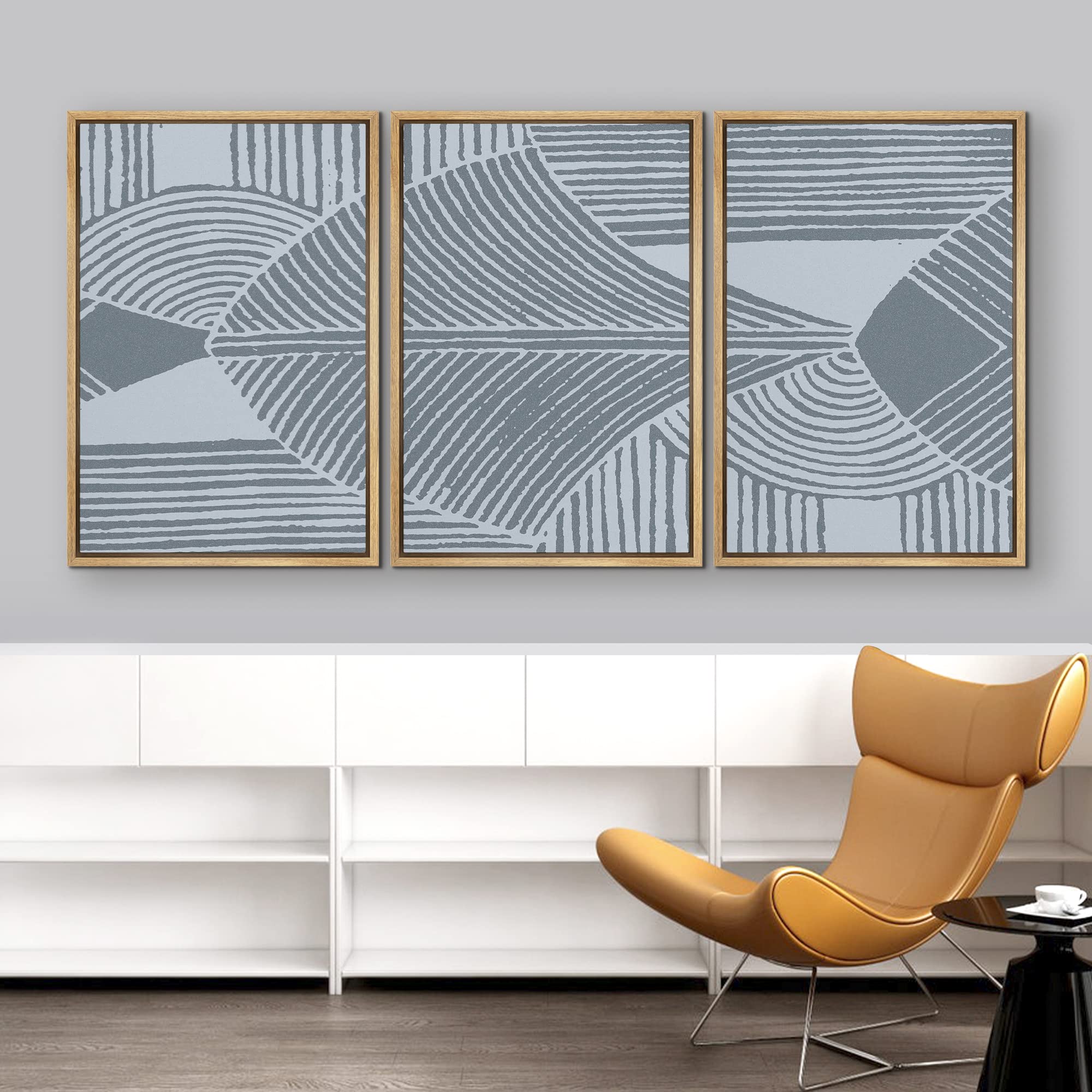 Idea4Wall Framed Wall Art Print Set Dark & Light Blue Tribal Wave Pattern Geometric Shapes Illustrations Modern Art Bohemian Col