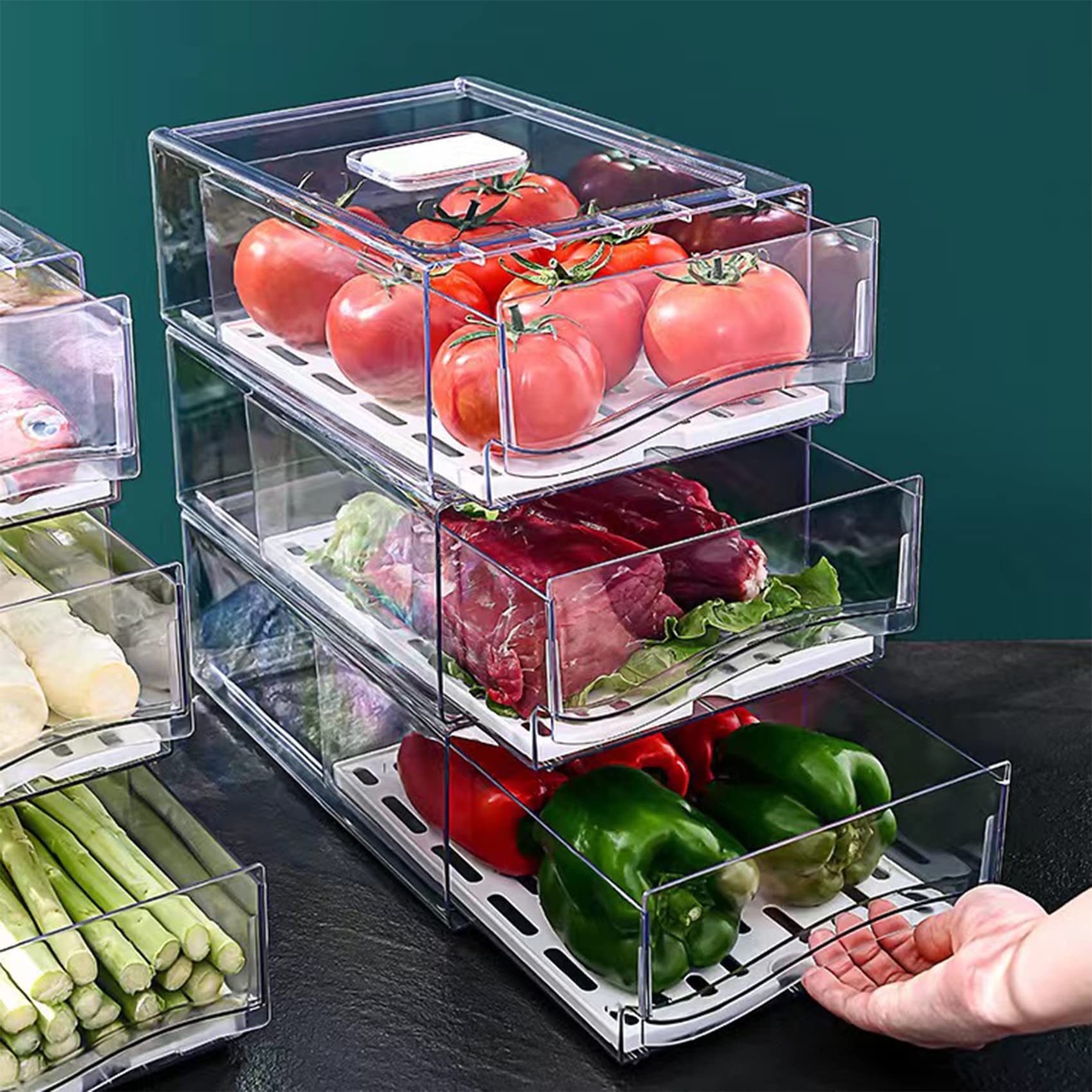 Diskary Fridge Organizer, Stackable Refrigerator Organizer Bins, Reusable Food Storage Containers, Fridge Drawer Organizer In Ho