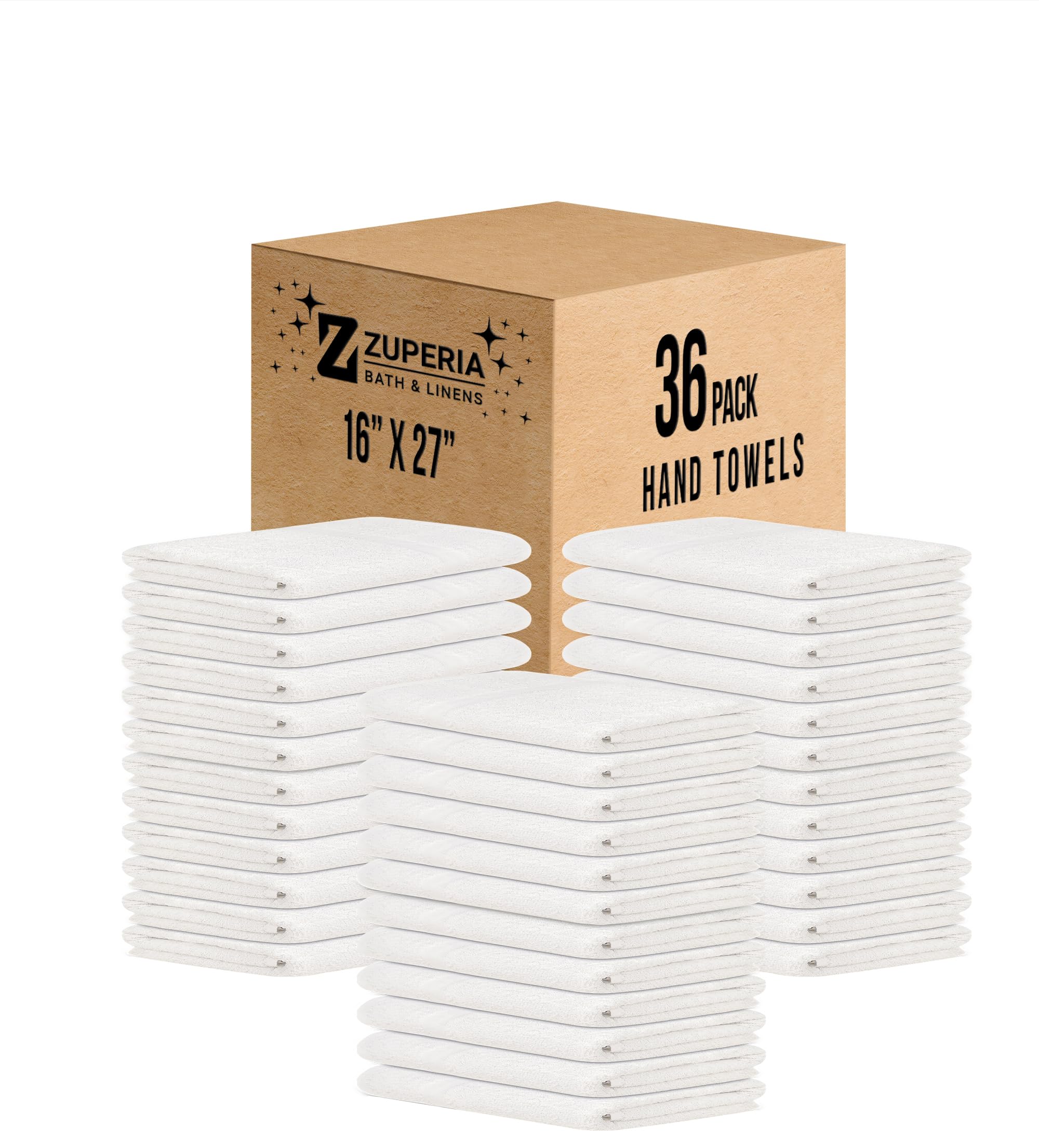 Zuperia White Hand Towels Bulk - 16 X 27 Inches, 100% Cotton Economy Light Weight Towels For Commercial Use - Quick Dry, Ultra-S