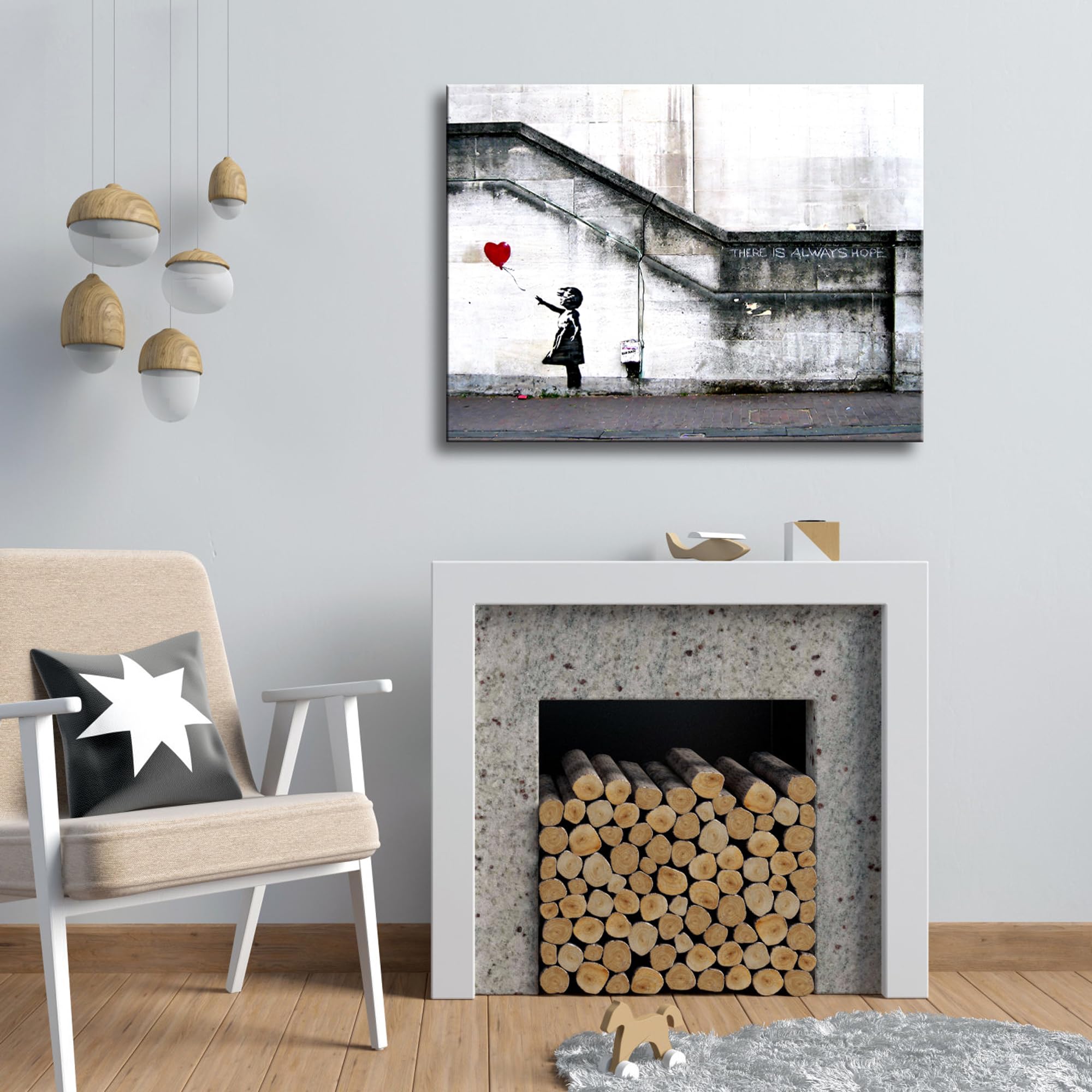 Wieco Art Canvas Paintings Wall Art Banksy Grafitti Girl With Red Balloon Grey Large Love Canvas Prints Pictures Modern Gallery