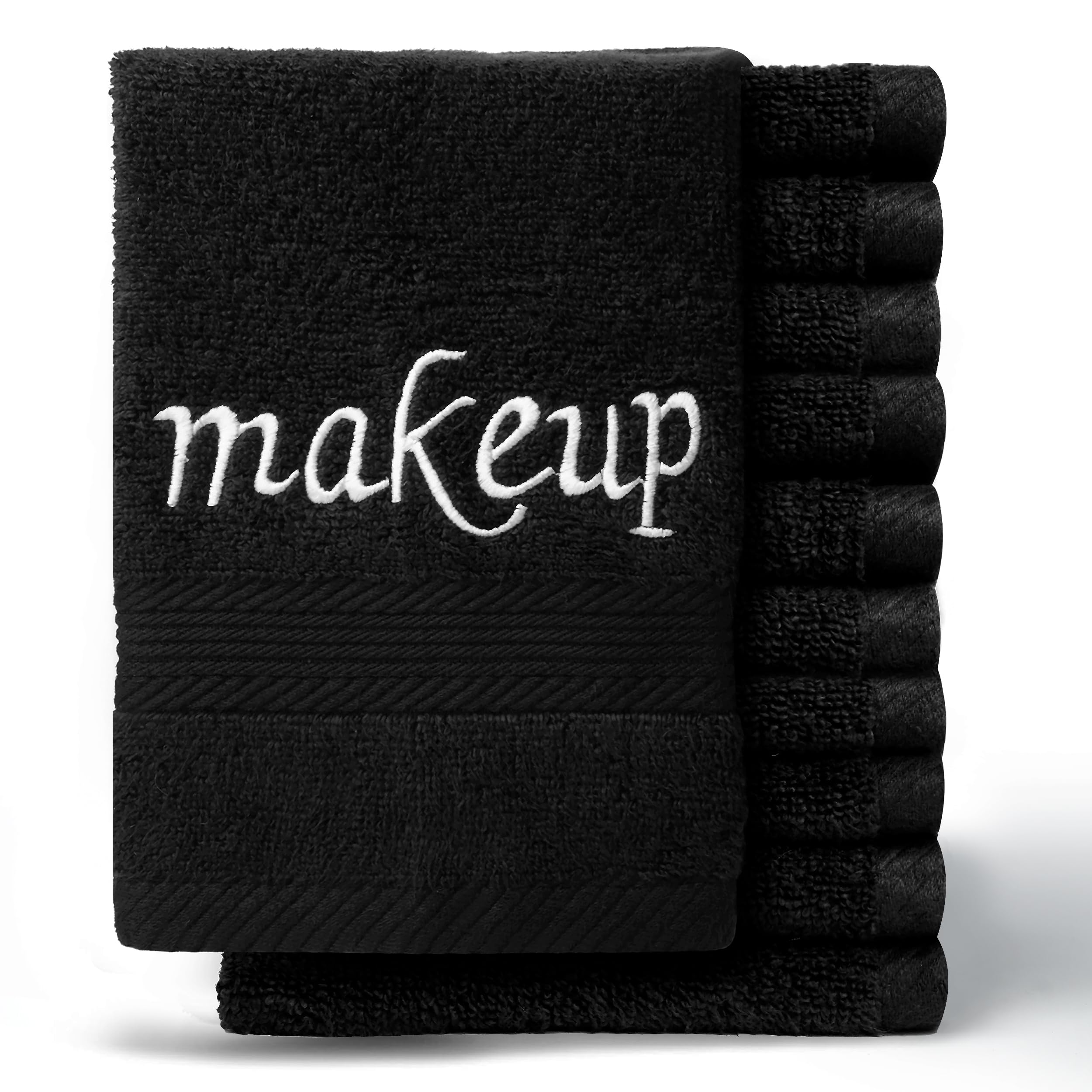 Linteum Textile Bleach Proof Makeup Remover Wash Cloth [Pack of 12/Black] Reusable Bleach Safe Face Towel, 13x13 inches, Extra S