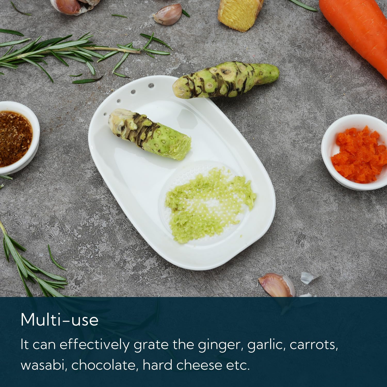 Kitchendao 3 In 1 Porcelain Ginger Grater Tool Spoon Rest Herb Stripper, 11X16.5Cm For Kitchen, Japanese Ceramic Garlic Grinding