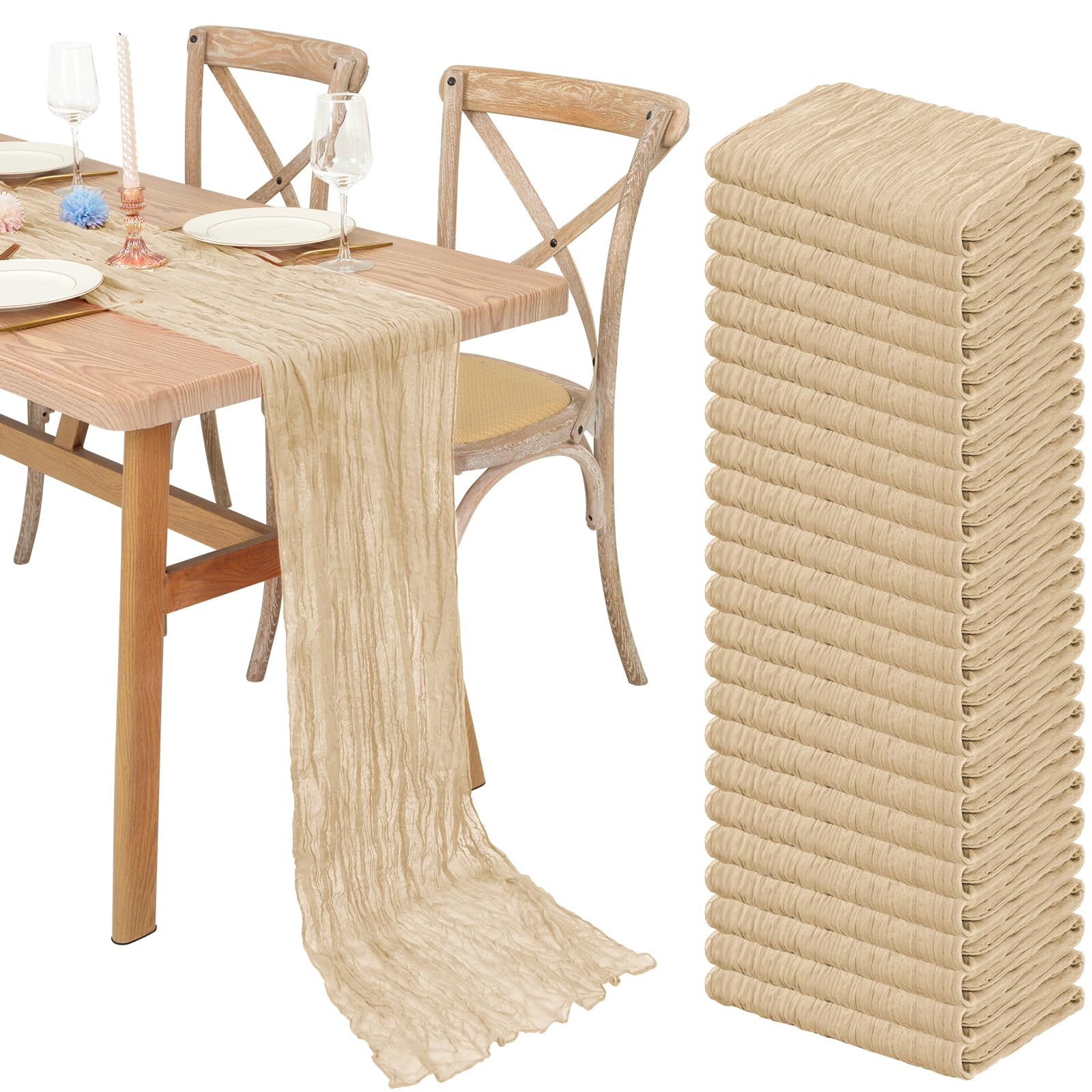 24 Pack Red Cheesecloth Table Runner Gauze Table Runner 10Ft Long Semi-Sheer Table Runner Boho Or Rustic Wedding Table Decor For