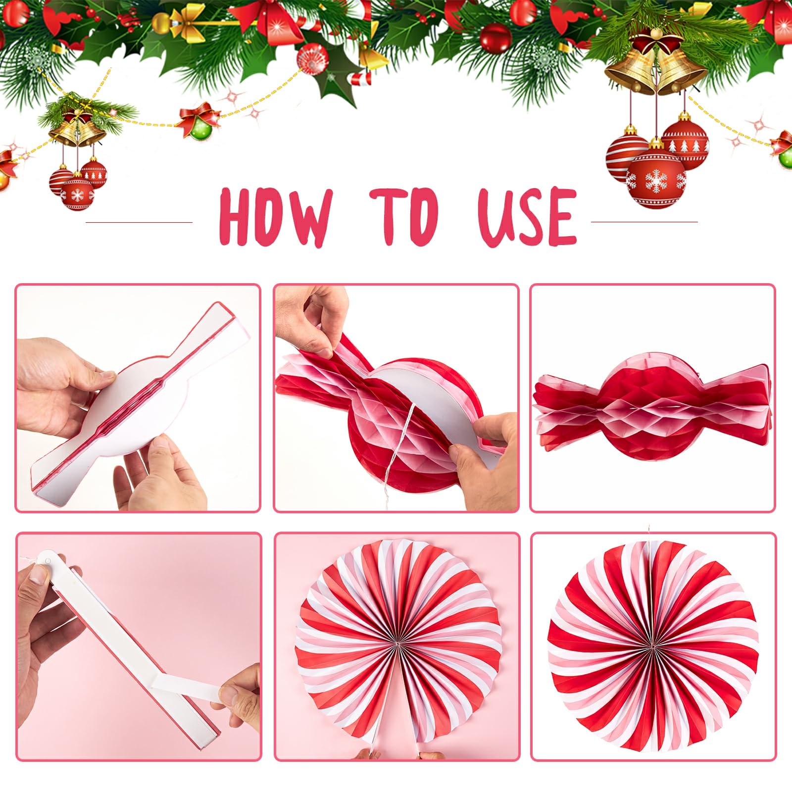 Christmas Hanging Paper Fans Decoration Christmas Peppermint Candy Hanging Ornaments Party Ceiling Hangings Deco Candy Tissue Pa