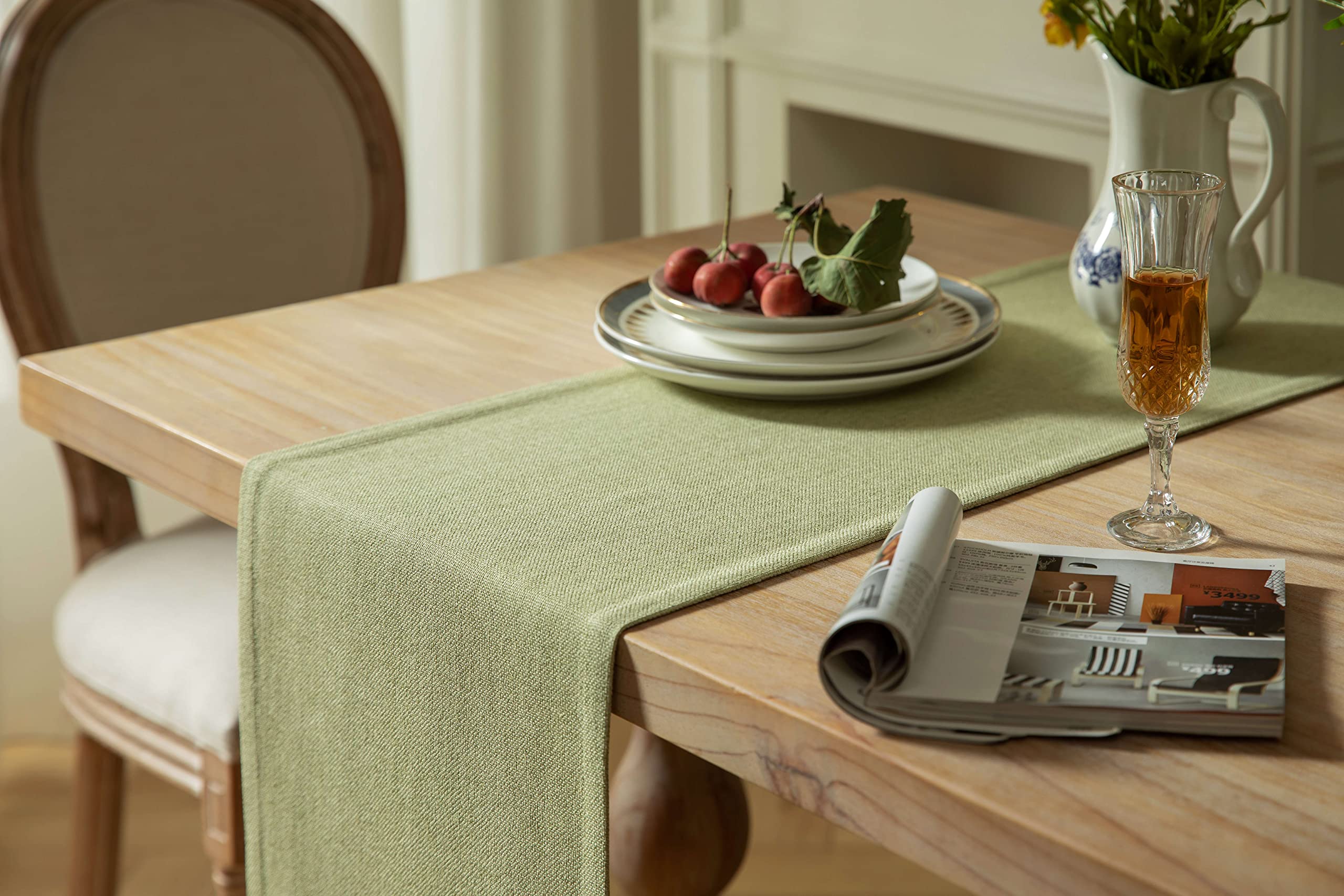 Zeemart Burlap Style Farmhouse Table Runners 48 Inches Long, Sage Green Rustic Woven Dining Table Runner For Everyday Use, 14X48