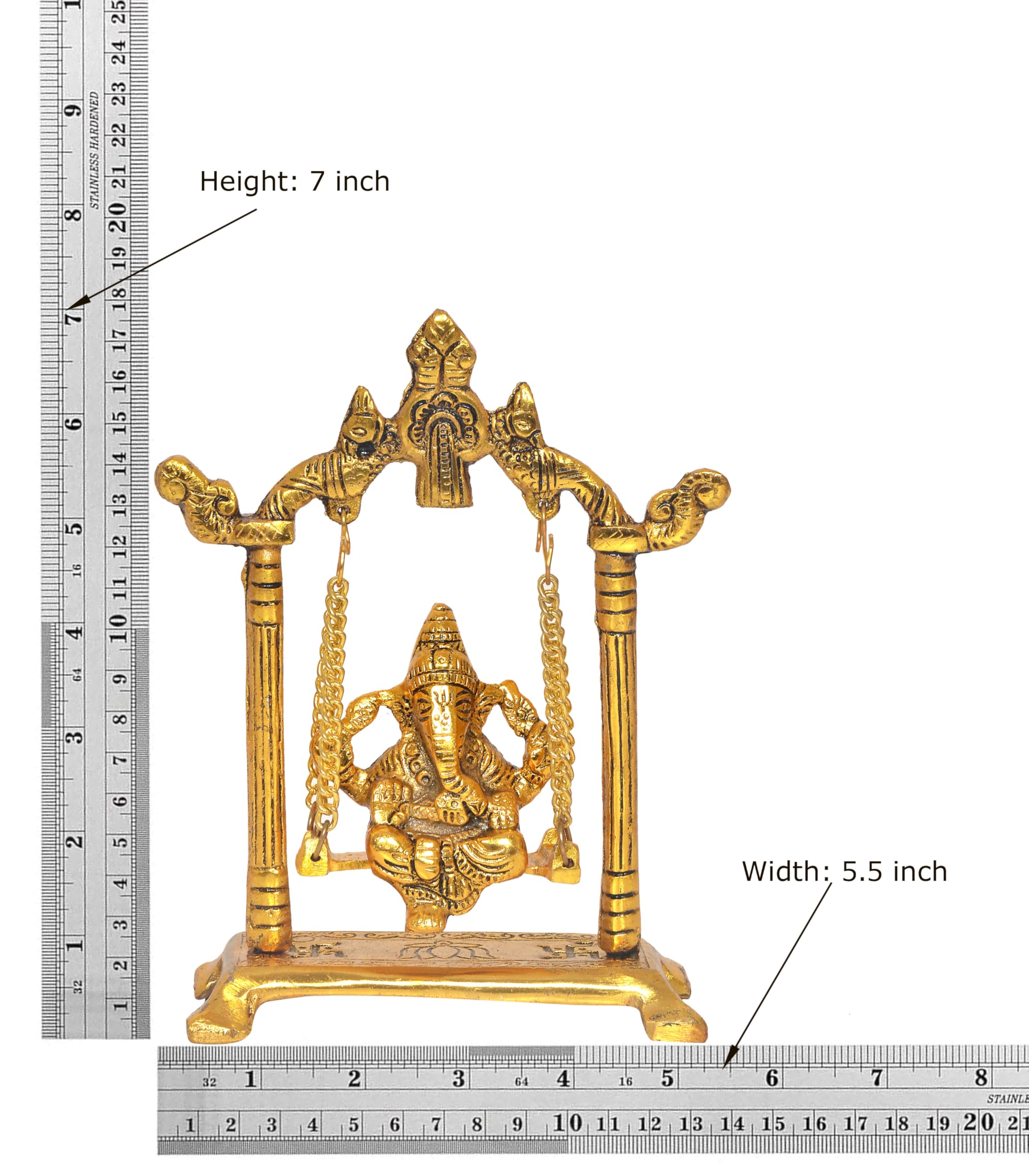 Dattatreya Metal Ganesh Ji Jhula Idol,Ganpati Idol On Swing Jhula For Home Decor Pooja Mandir Decorative Showpiece(Height 7 Inch
