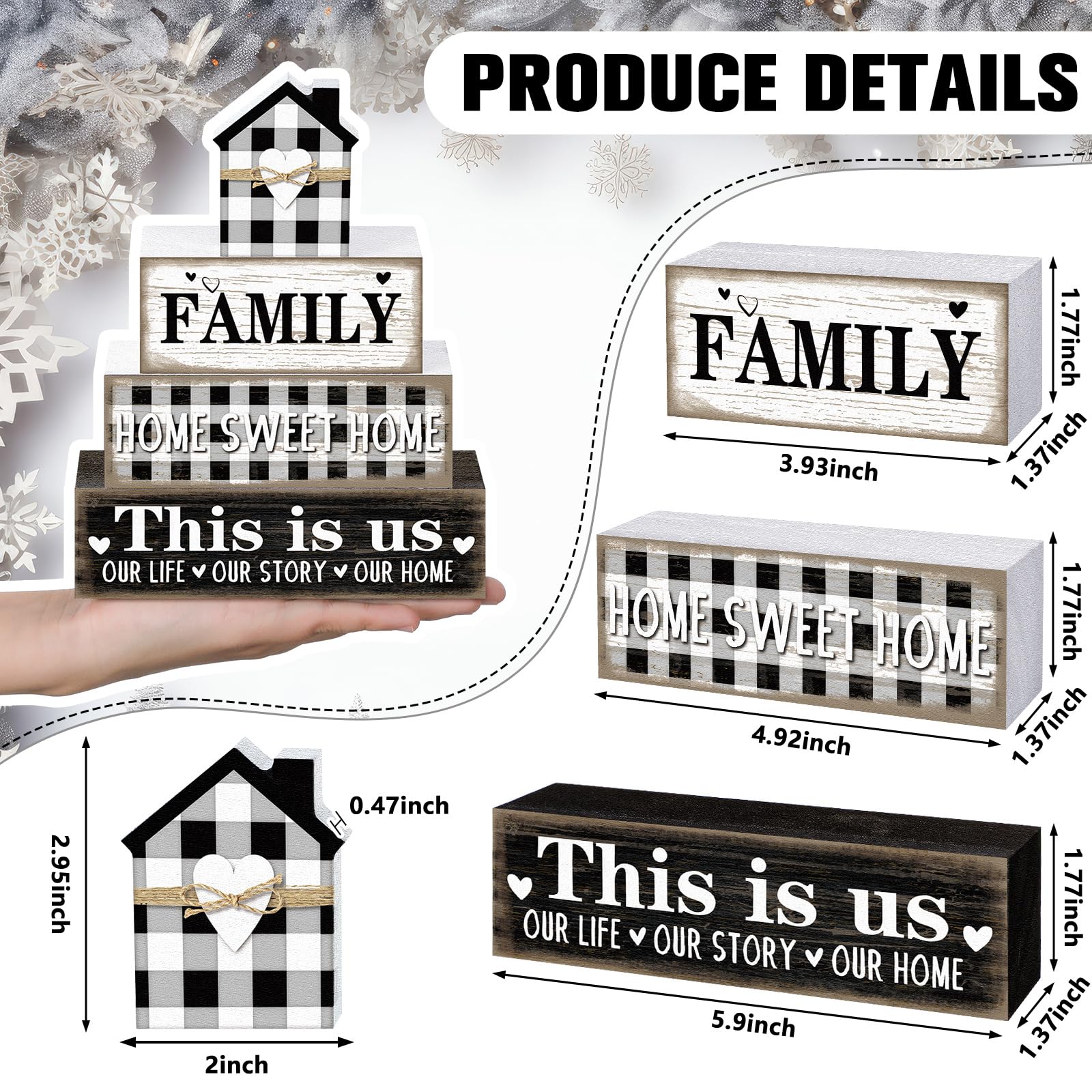 Cinnvoice Farmhouse Wooden Tabletop Decor Rustic Home Sweet Home Table Centerpieces This Is Us Block Sign Black and White Buffal