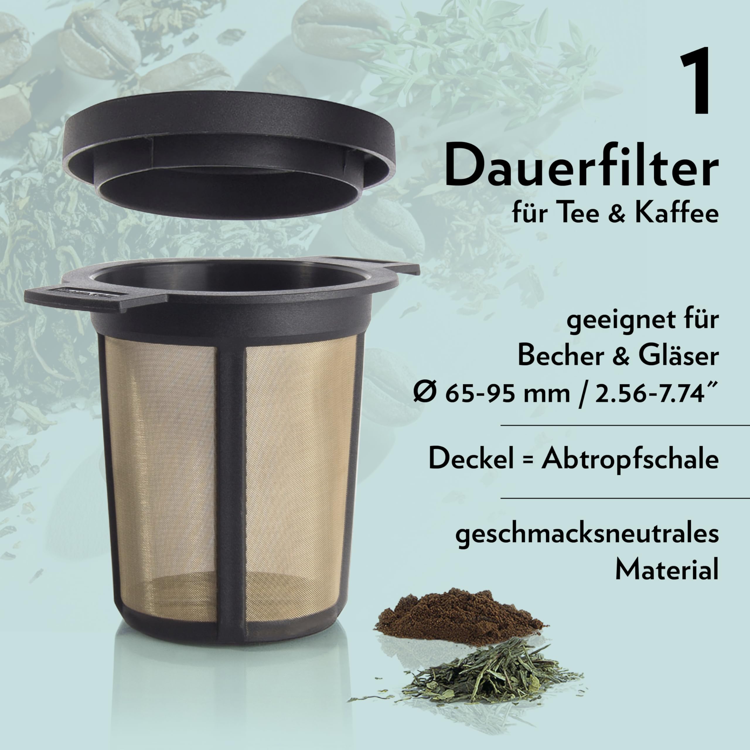 TEAXPRESS Reusable Stainless Steel Coffee & Tea Infuser Basket, Medium, Black, Model 63/421.50.00