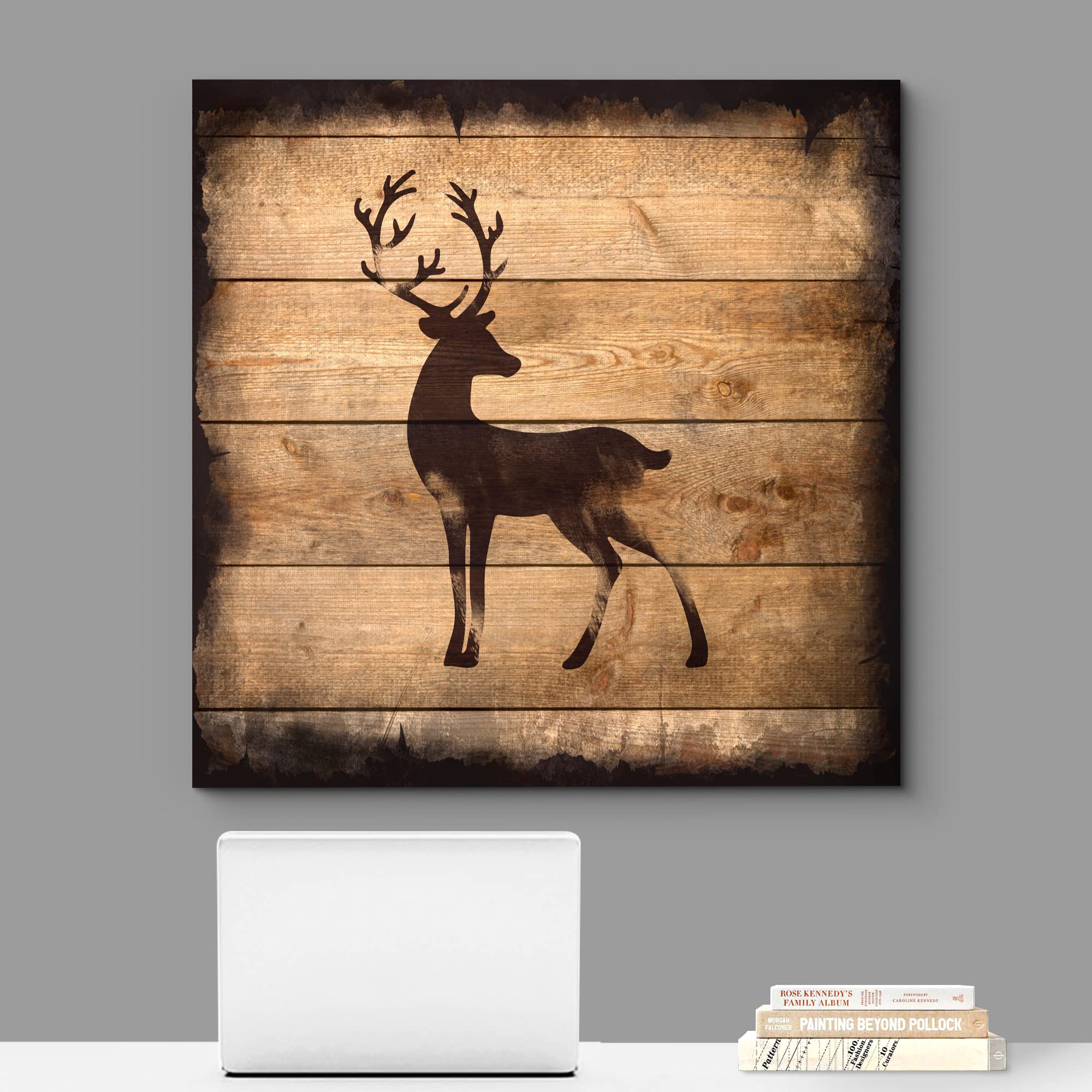 wall26 Square Canvas Wall Art - Deer Silhouette on Rustic Wood - 24x24 inches - Giclee Print - Ready to Hang