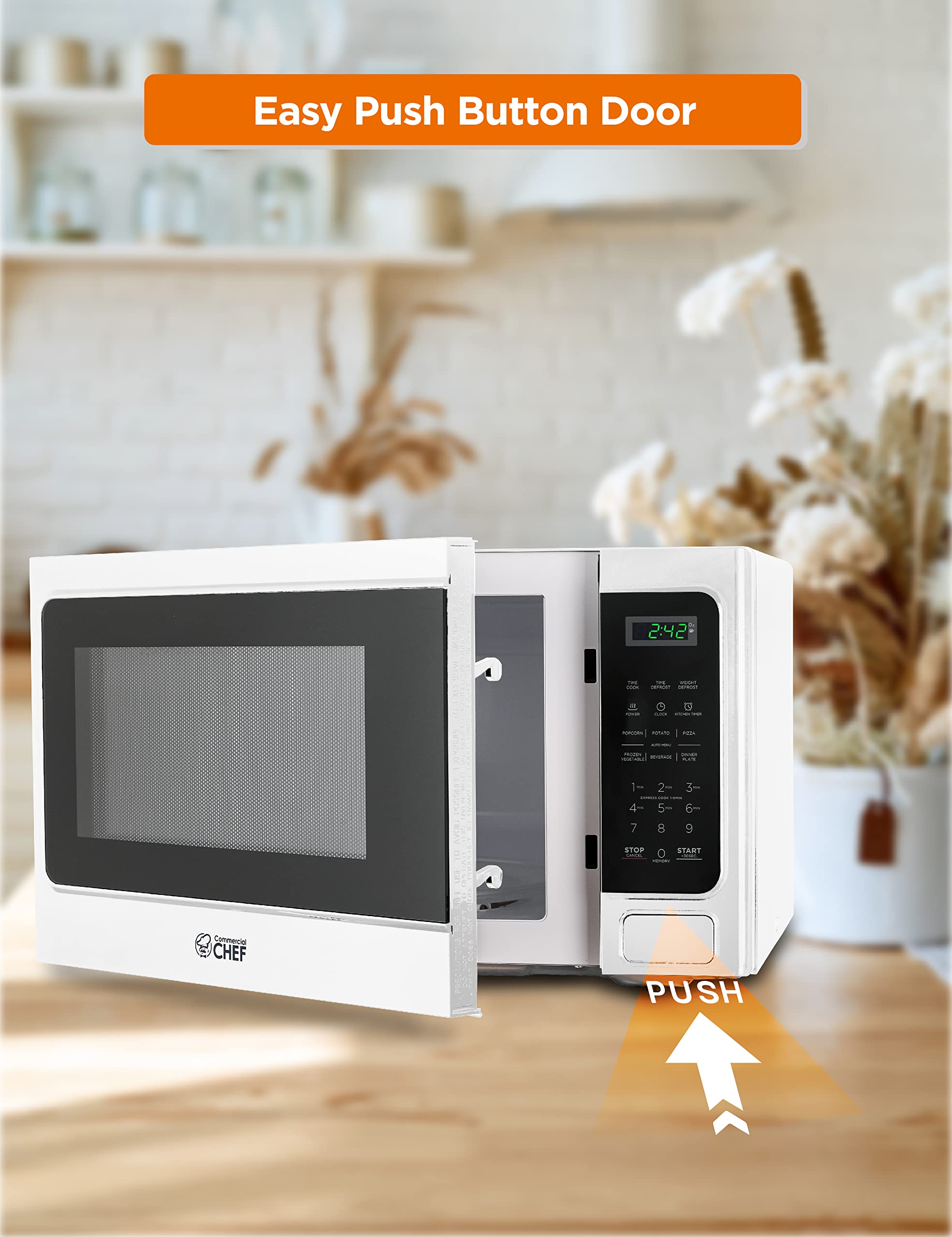 Commercial Chef Small Microwave 1.3 Cu. Ft. Countertop Microwave With Digital Display, White Microwave & 10 Power Levels, Outsta