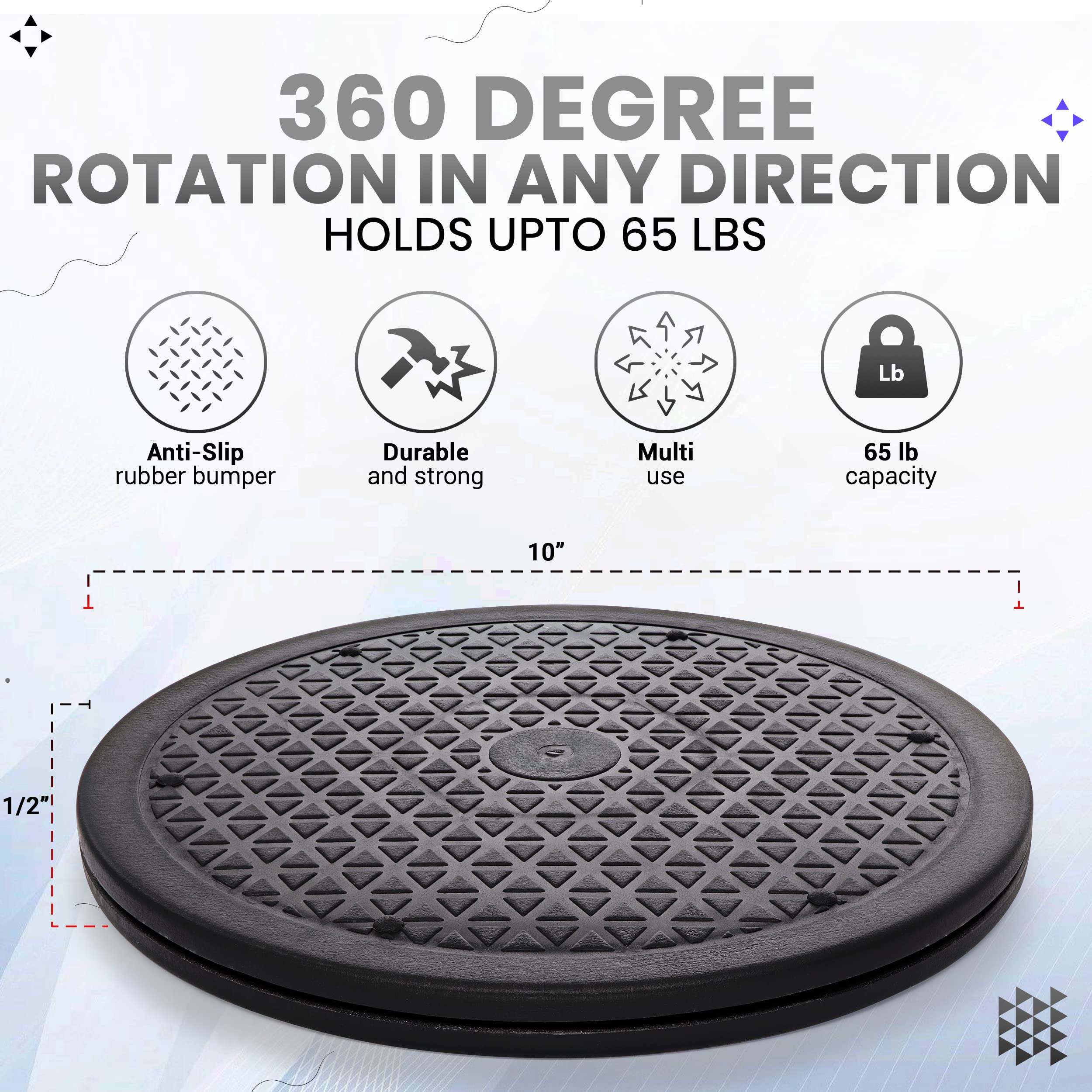Lazy Susan Turntable Organizer, Non Skid Large Lazy Susan Turntable For Cabinet, Computer Or Laptop, Plastic Turn Table, Black 1