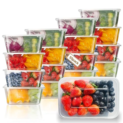 ganfaner [50pk 16 oz/500ml clear disposable food container  plastic food Storage Box with lid  organizer meal prepare for Keto Diet Salad Lunch Snack