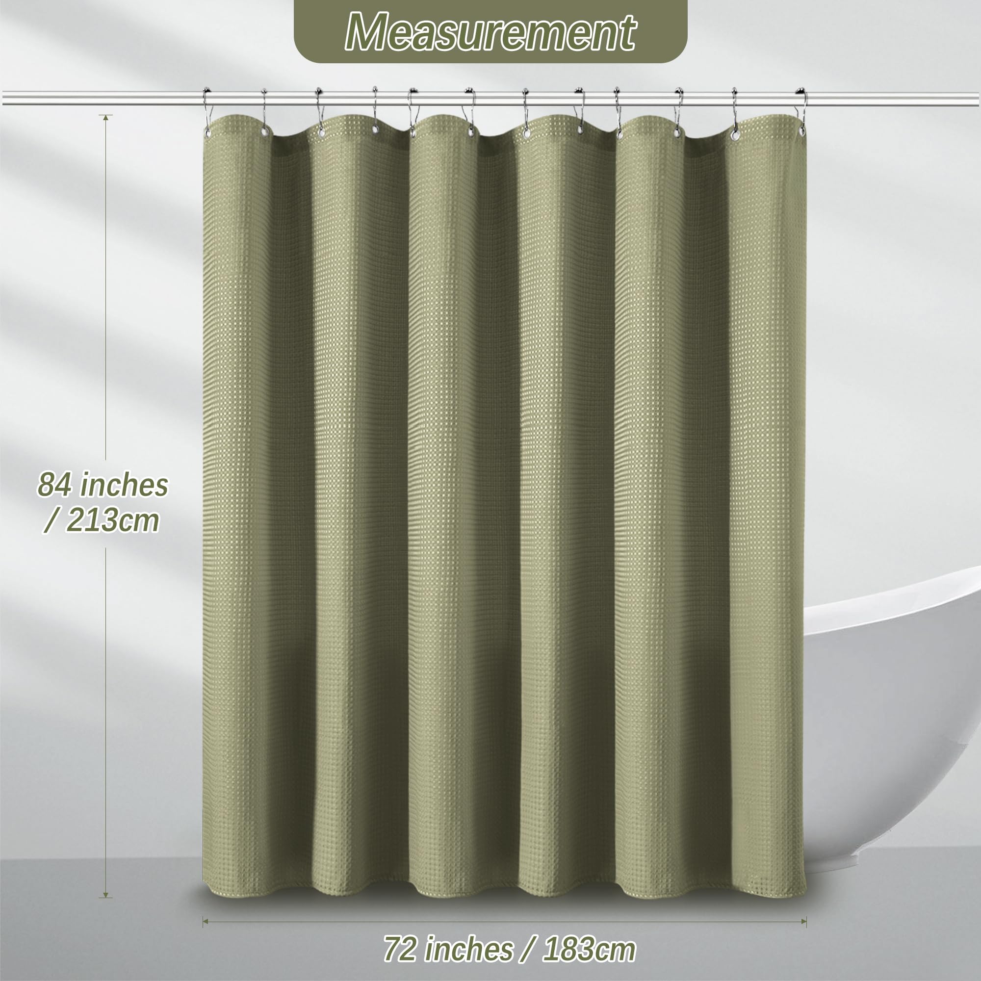 Pangsinne 72 X 84 Shower Curtain Waterproof Fabric Shower Curtain Waffle Weave Heavy Duty Shower Curtain Set For Bathroom, Washa