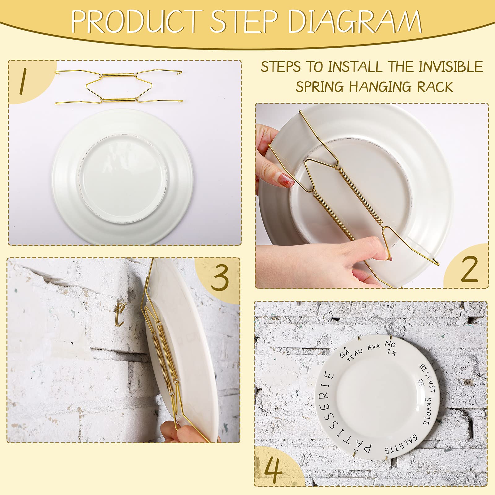 20 Pieces Invisible Wall Plate Hangers 4/5/6/8/10 Inches Wall Plate Hangers Stainless Steel Decorative Wire Plate Hangers With 2