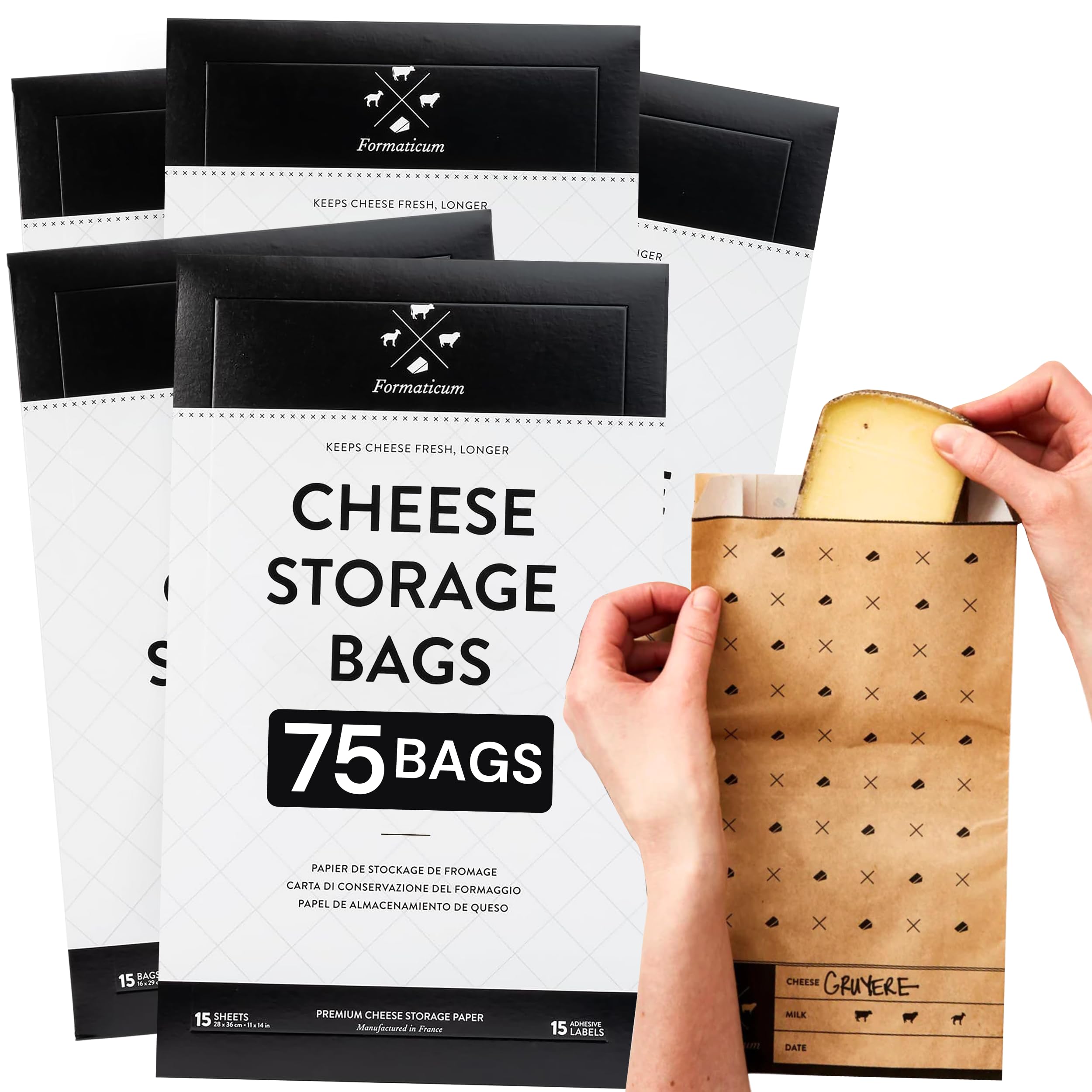 Formaticum Cheese Storage Bags, Keep Charcuterie Fresh, Wax Paper Bags, 75 Count