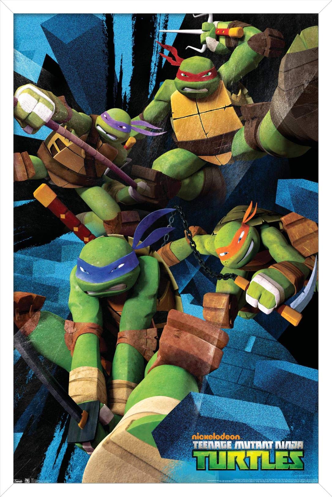 Trends International Nickelodeon Teenage Mutant Ninja Turtles - Attack Wall Poster, 14.725'' X 22.375'', White Framed Version