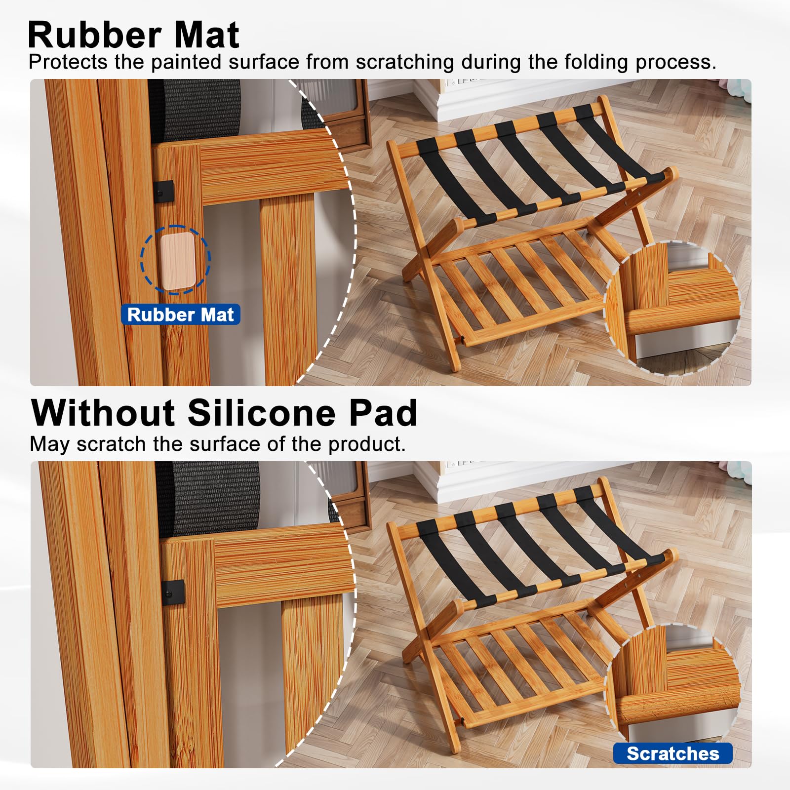 Smuxee Fully Assembled Honey Luggage Racks Pack Of 2, Upgraded Bamboo Foldable Suitcase Stand With 5 Nylon Straps, Luggage Holde