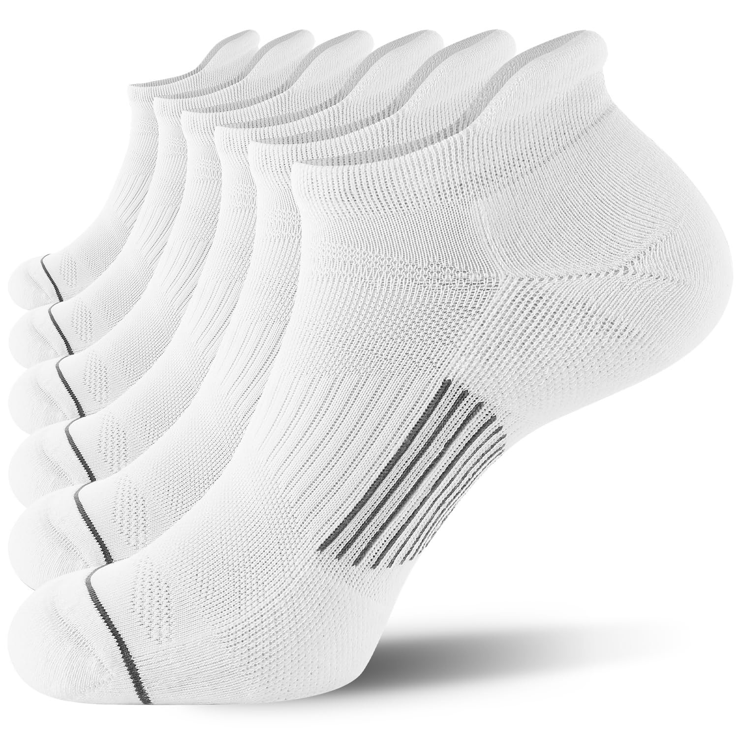 Fitrell 6 Pack Mens Ankle Running Socks Low Cut Cushioned Athletic Sports Socks, Shoe Size 12-15, Whitegray