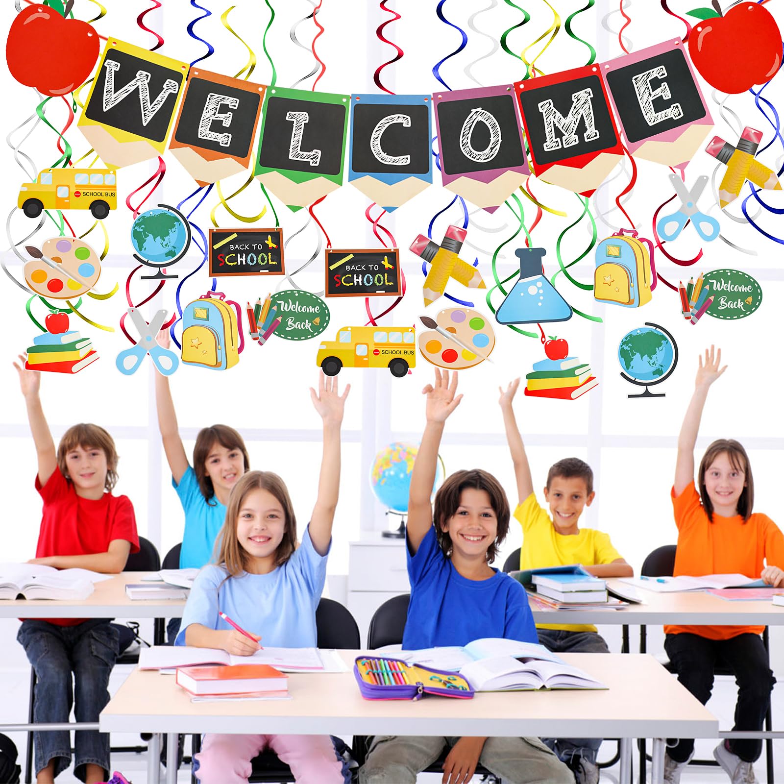 Foimas Back To School Hanging Decoration Banner And Swirl Welcome To School Bunting Banner Decor For Back To School Kindergarten