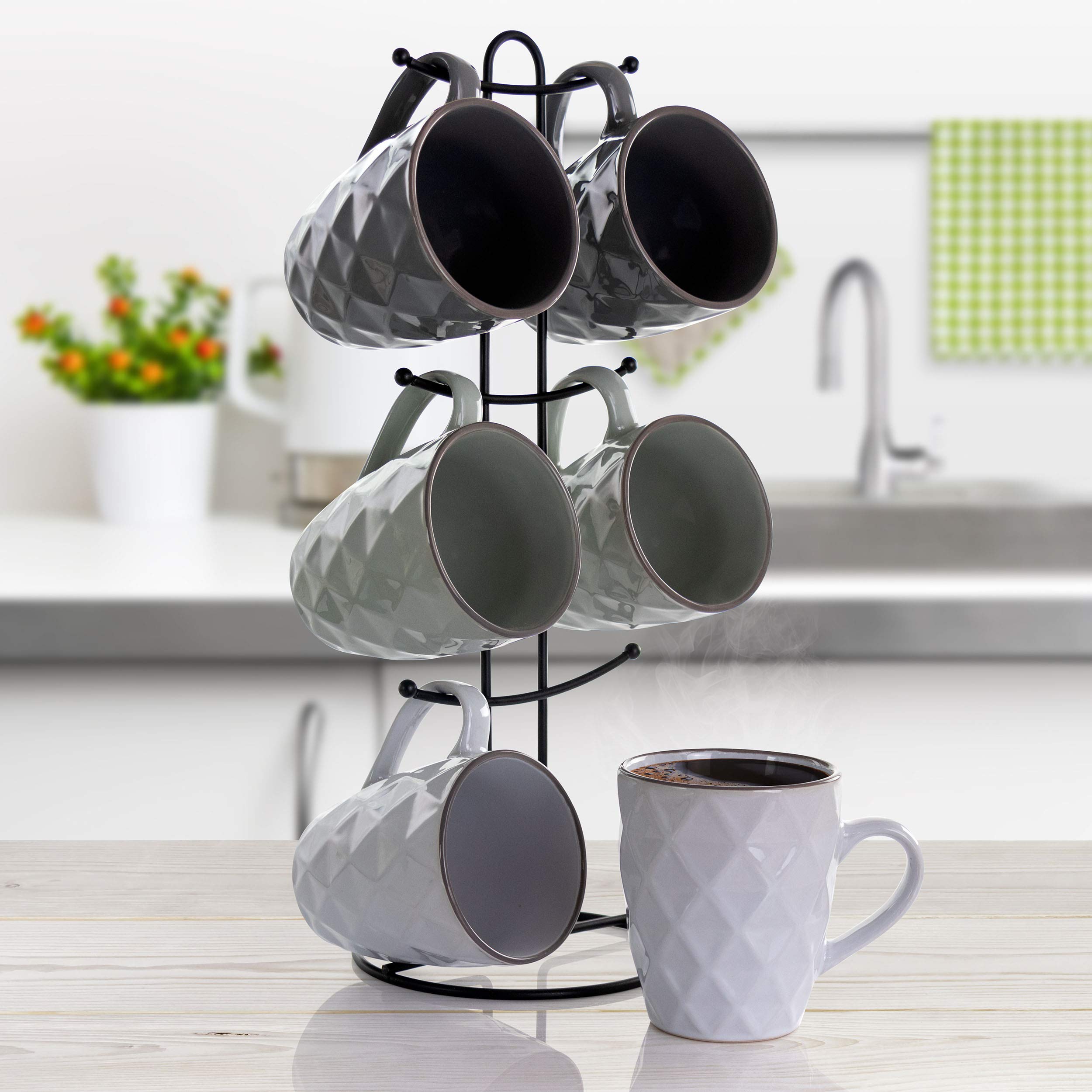 Elama Wave Series Mug, 7 Piece Set, Assorted Grey 1