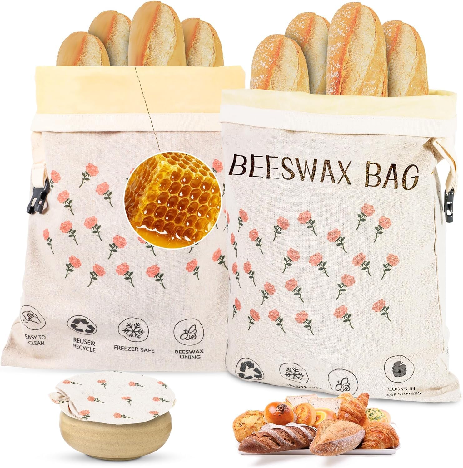 Beeswax Bread Bags (2026 New Upgrade) 2-Pack Reusable Bread Bags for Homemade Bread Sourdough,17  13100% Linen Moisture-proof Li