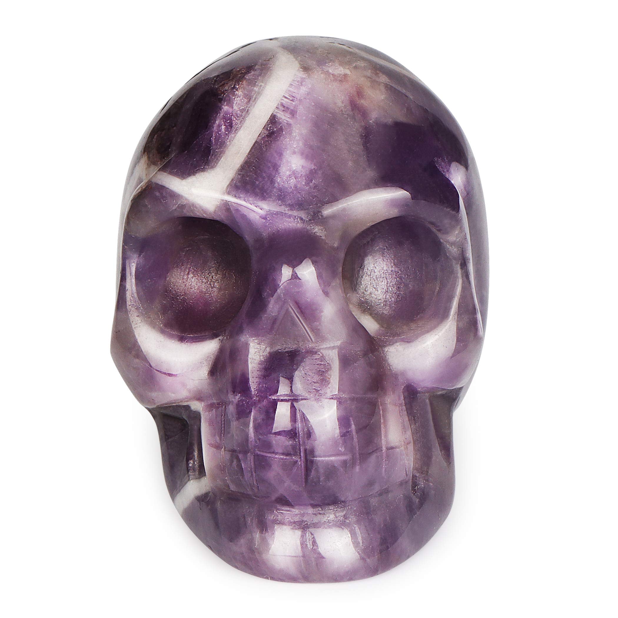 Artistone 2.0 Amethyst Crystal Skull Head Statue Halloween Home Decor Hand Carved Skull Crystal Figurine Purple Realistic Human