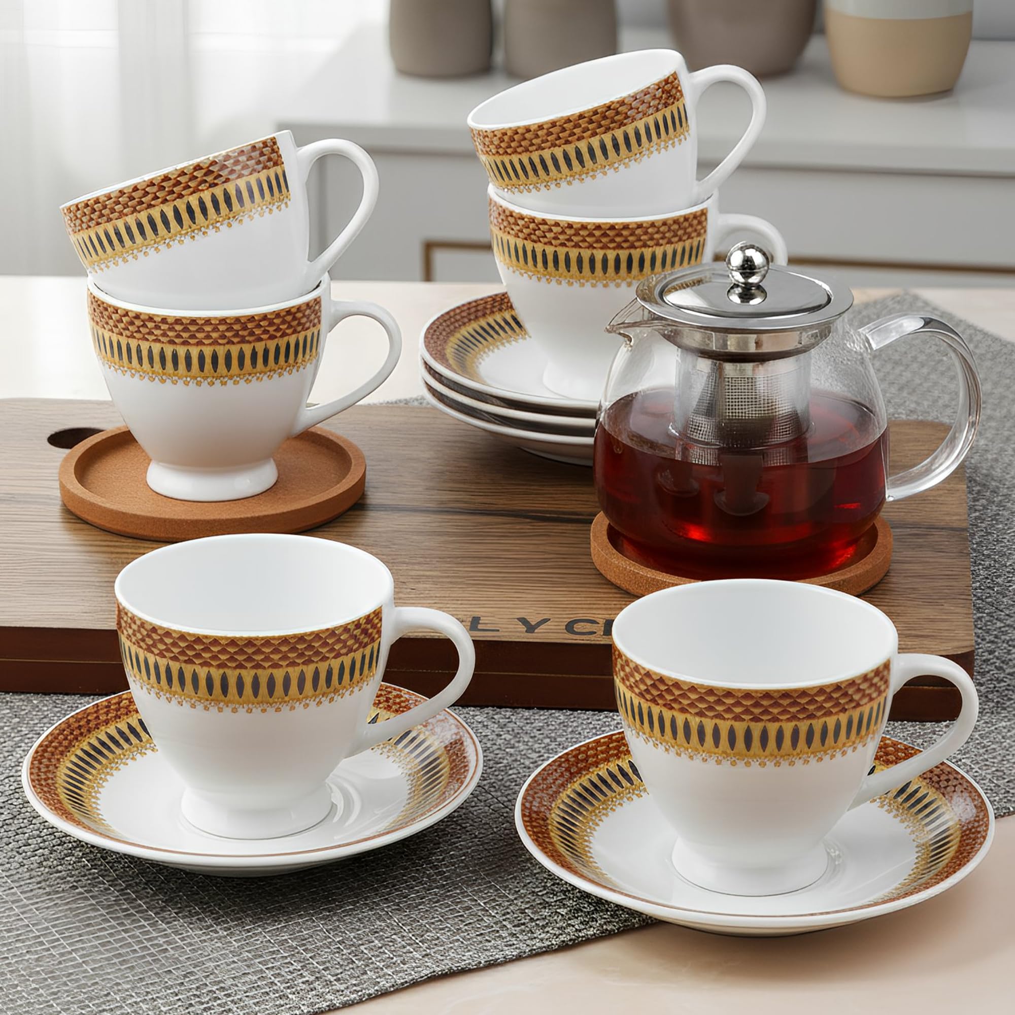 U.P.C. Toughened Glass Cup With Saucer Set Of 12 Pcs (SCup White37)