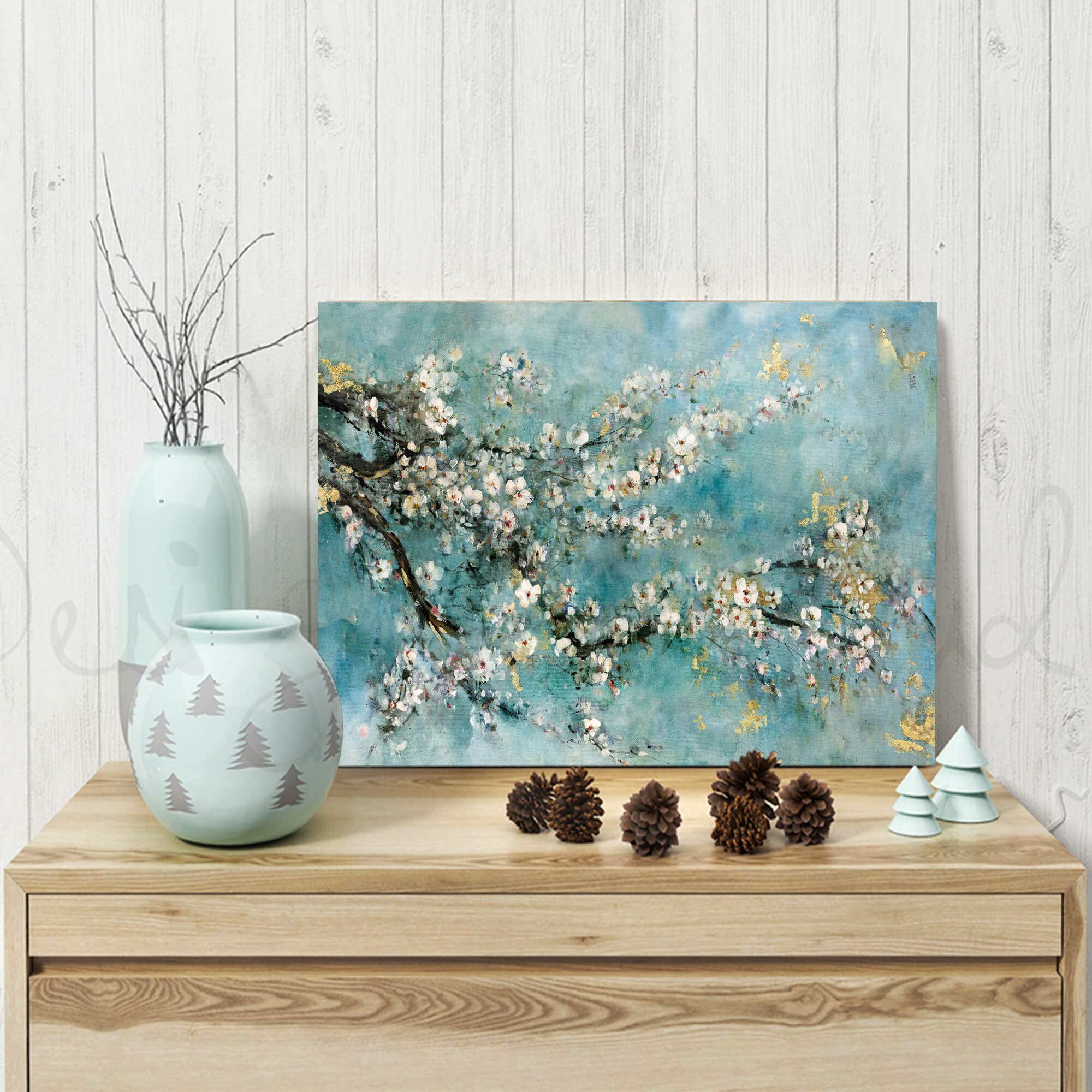 Artistic Path Abstract Wall Art Flower Picture: Dogwood Bloom Painting Artwork Print On Canvas For Bedroom (24'' W X 18'' H,Mult