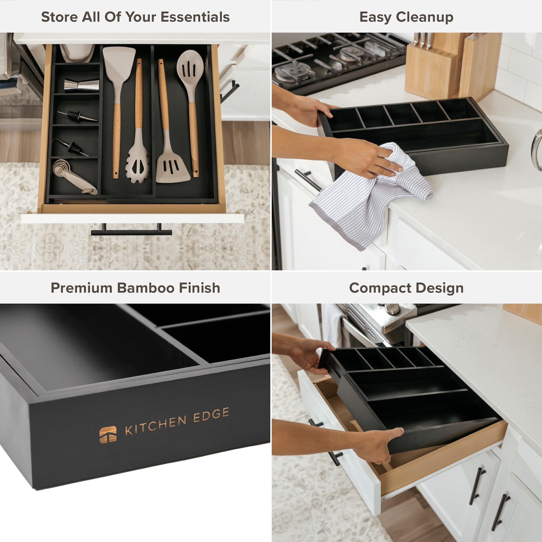 Kitchenedge Adjustable Kitchen Drawer Organizer For Utensils And Junk, 1 Large & 5 Small Compartments, Adjustable Wall Dividers,