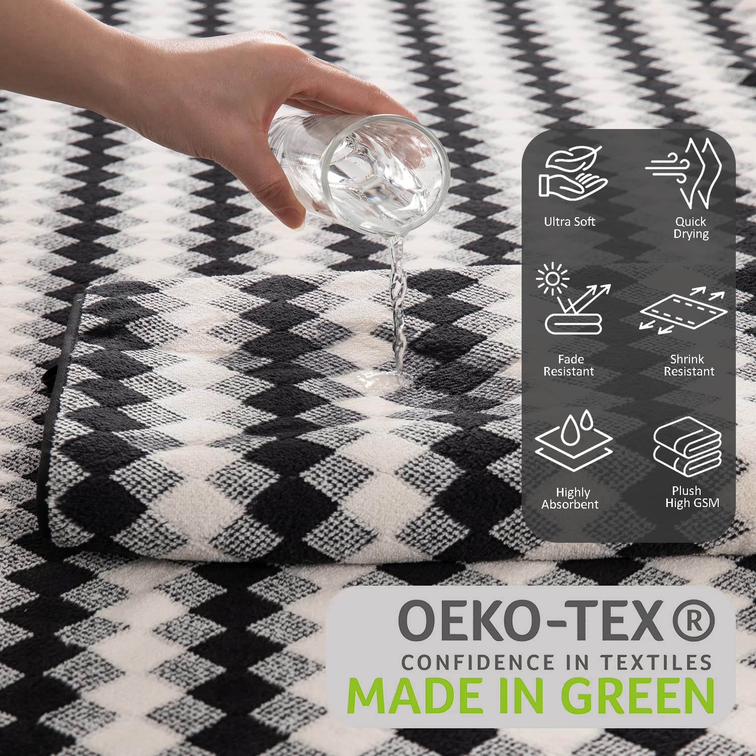 2 Hand Towel Set 16''X31'' Black White Towel Set For Bathroom,Highly Absorbent & Quick Dry Hand Towel For Daily Use,Soft Microfi