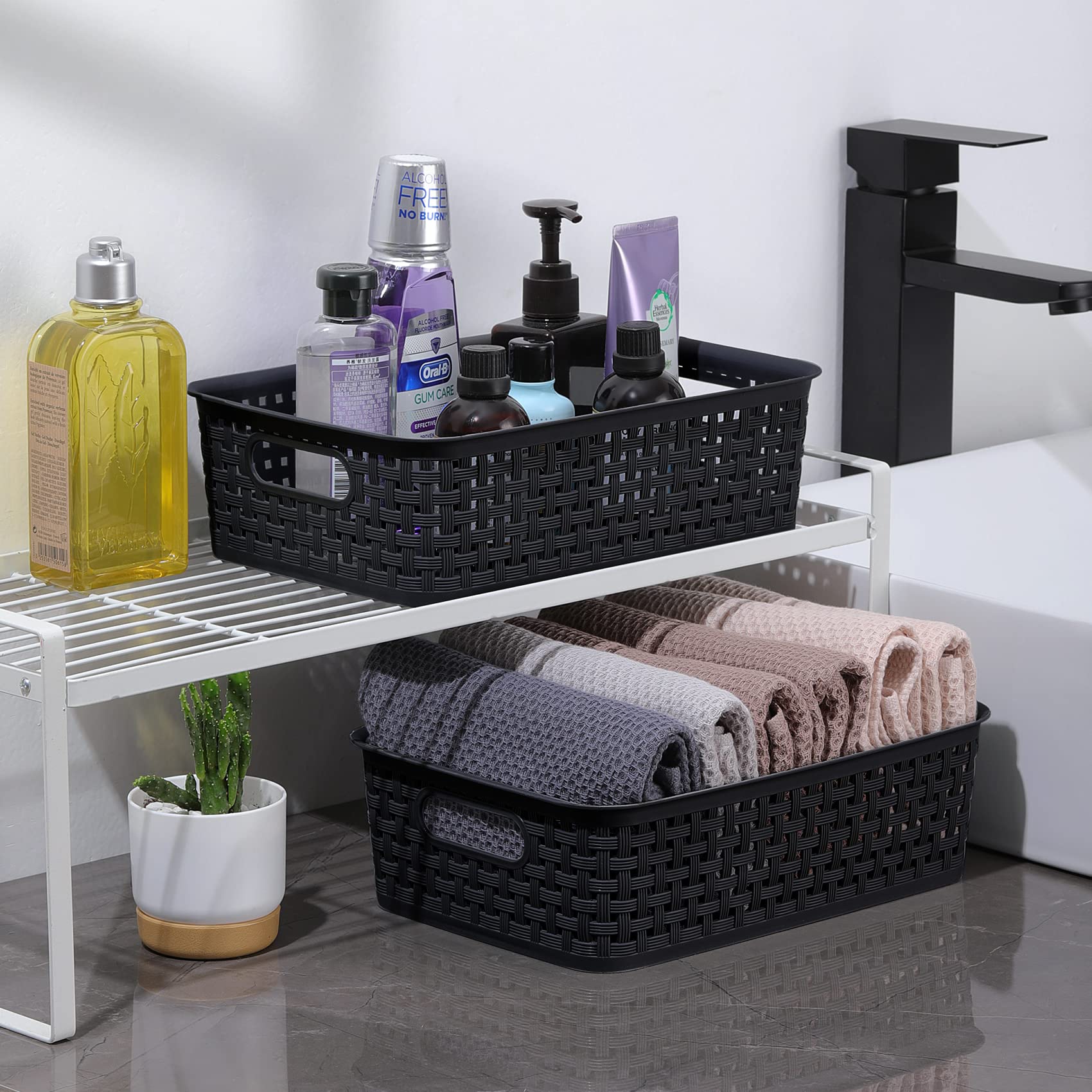 [ 8 Pack ] Plastic Storage Baskets - Small Pantry Organization And Storage Bins - Household Organizers For Laundry Room, Bathroo