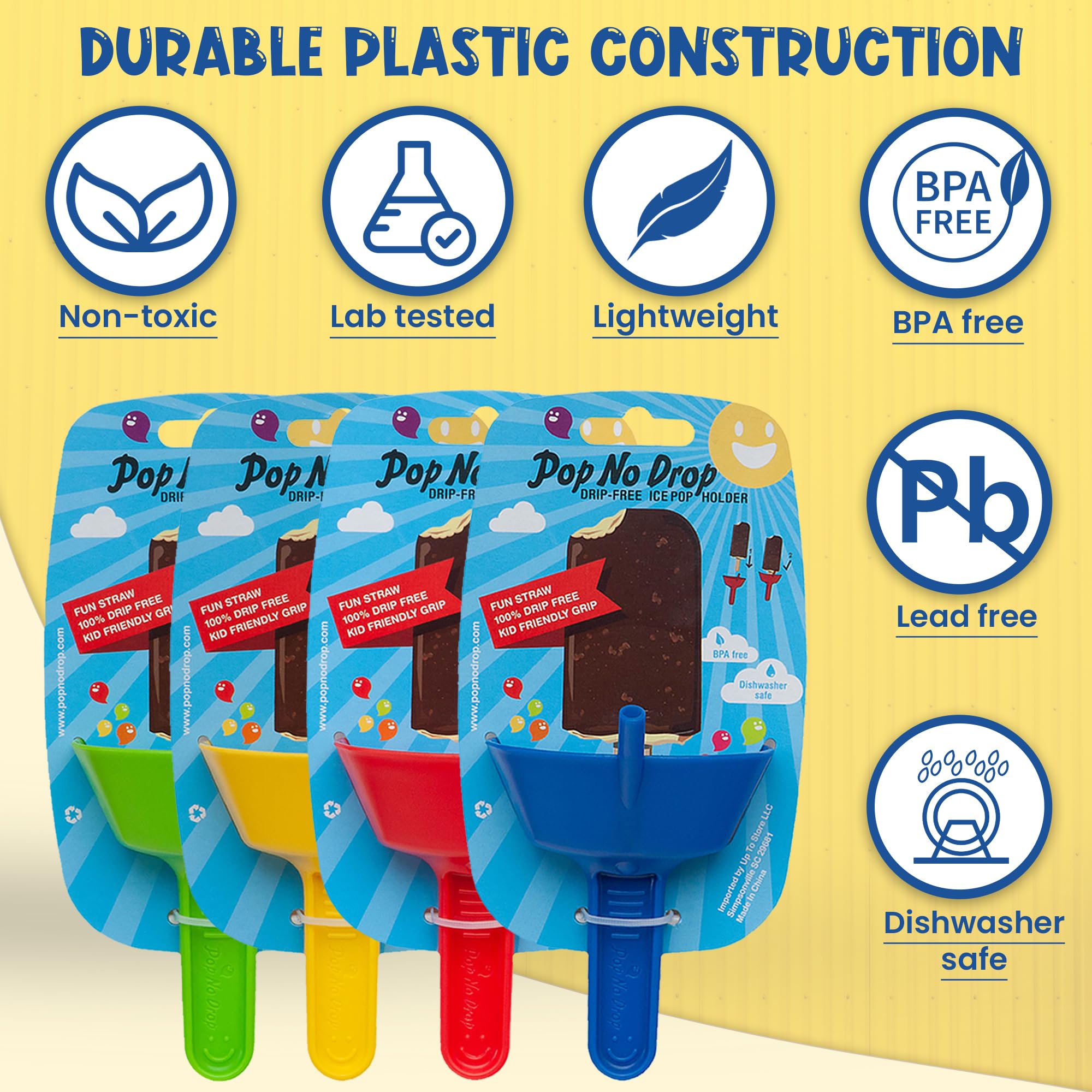 The Original Pop No Drop Popsicle Holder - Mess-Free Frozen Treats Holder With Straw - Drip Free, Bpa Free & Dishwasher Safe - N
