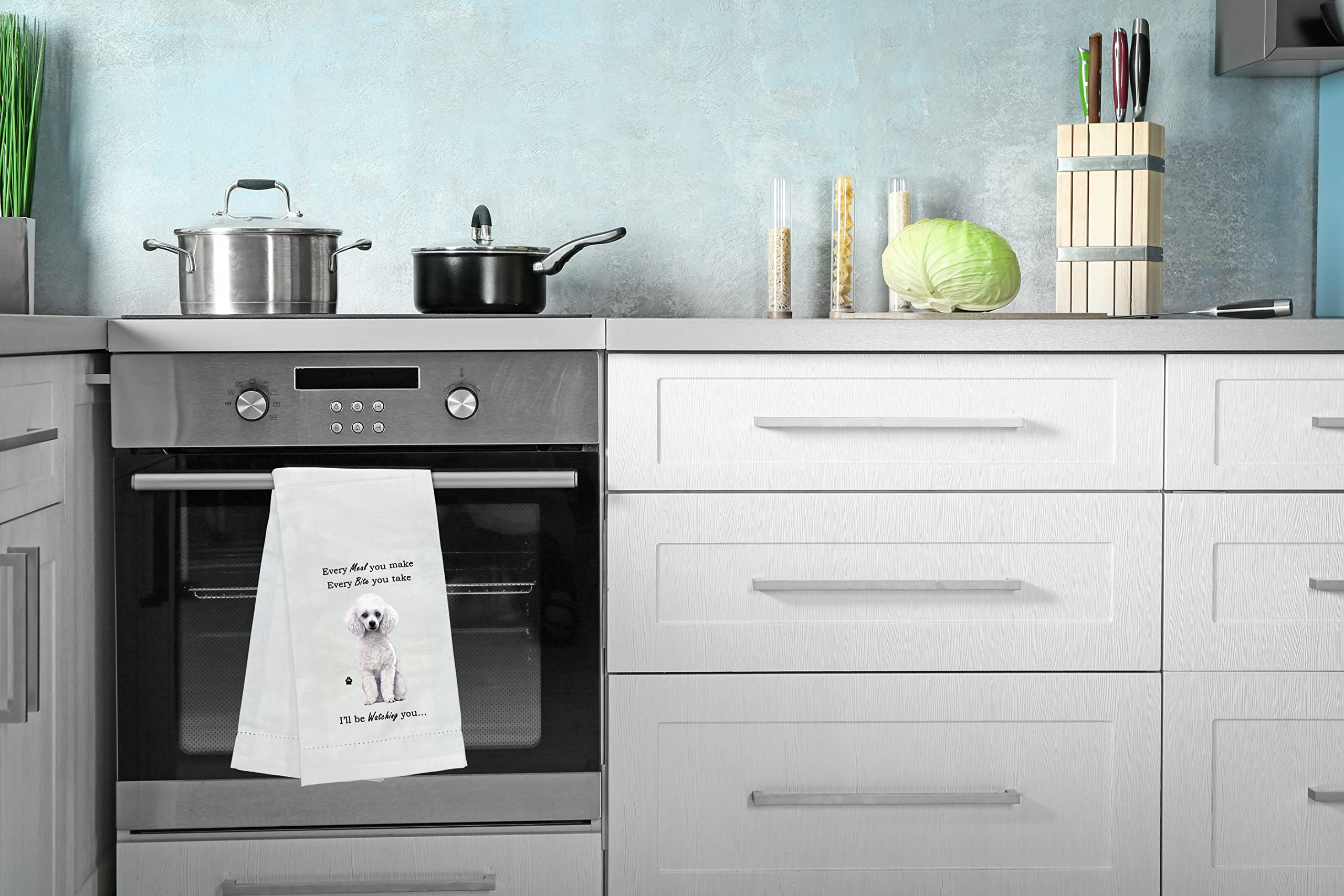 White Poodle Kitchen Towel - Soft Highly Absorbent - White Poodle Gifts - Dish Towels For Washing Dishes - Tea Towels - Reusable