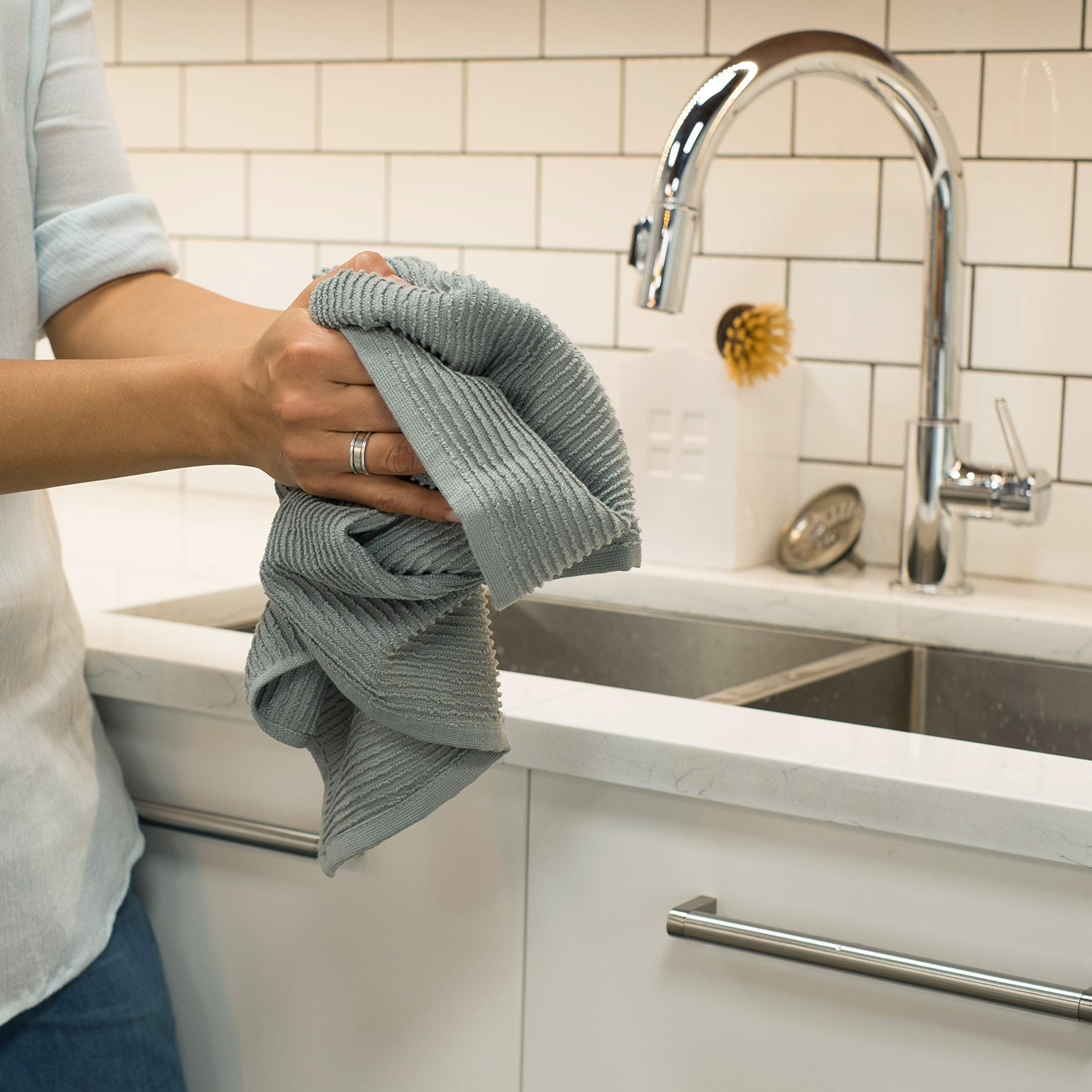 Now Designs 197422Aa Ripple Kitchen Towel, Set Of 2, London Grey