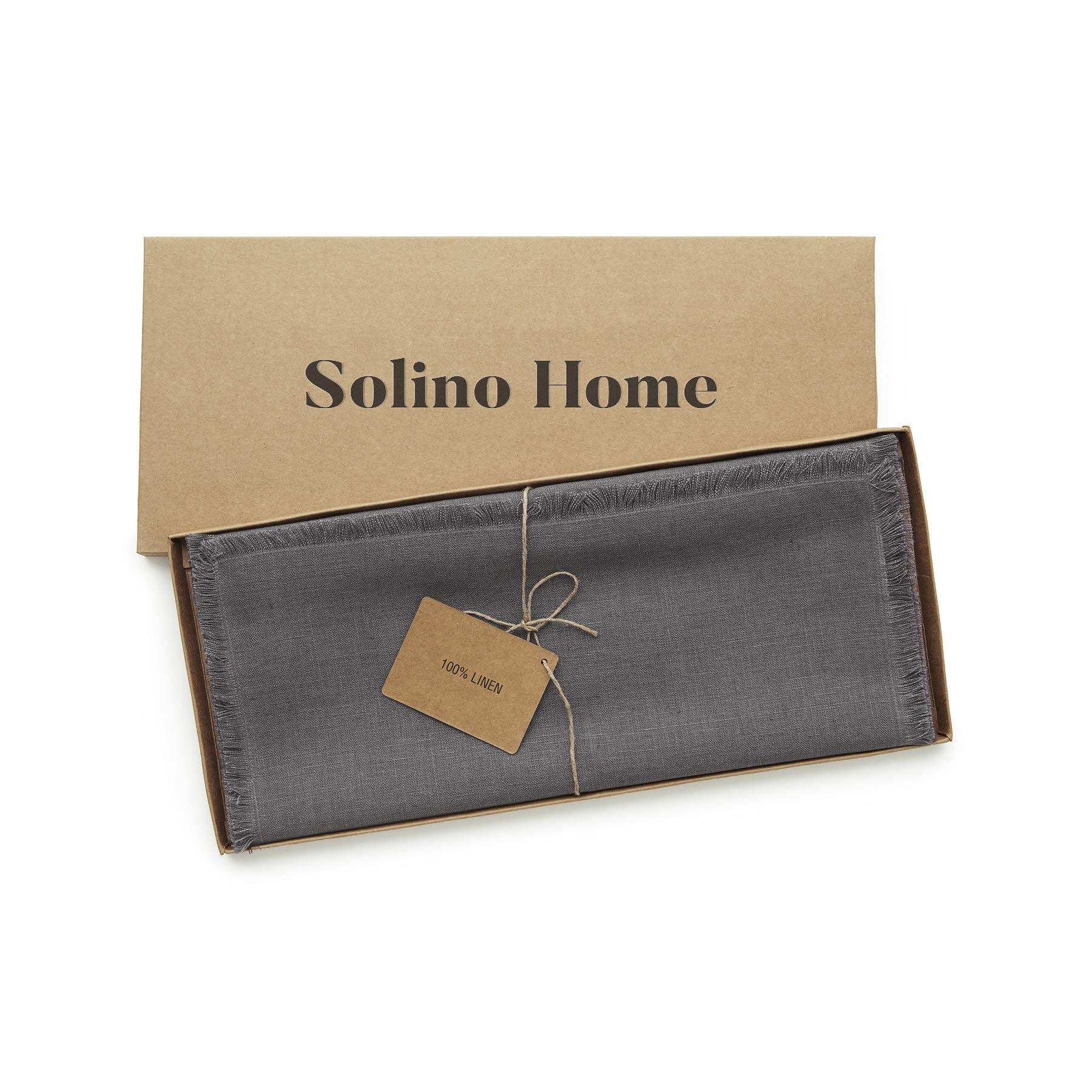Solino Home Fringe Linen Table Runner - 100% Pure Linen 14 X 90 Inch Table Runner For Spring, Summer, Dining, Wedding - Handcraf