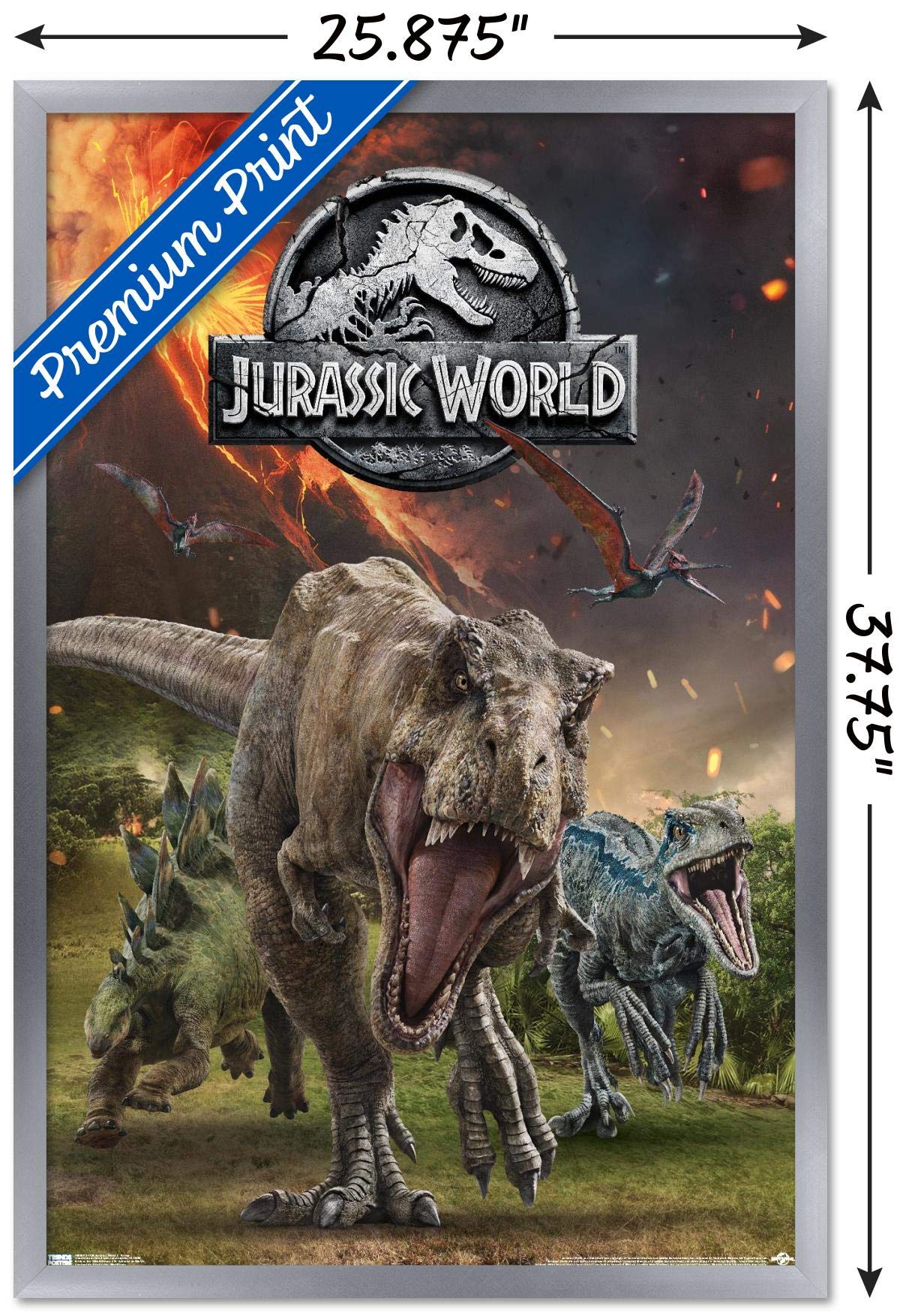 Trends International 24X36 Jurassic World: Fallen Kingdom - Group Wall Poster, 24'' X 36'', Silver Framed Version
