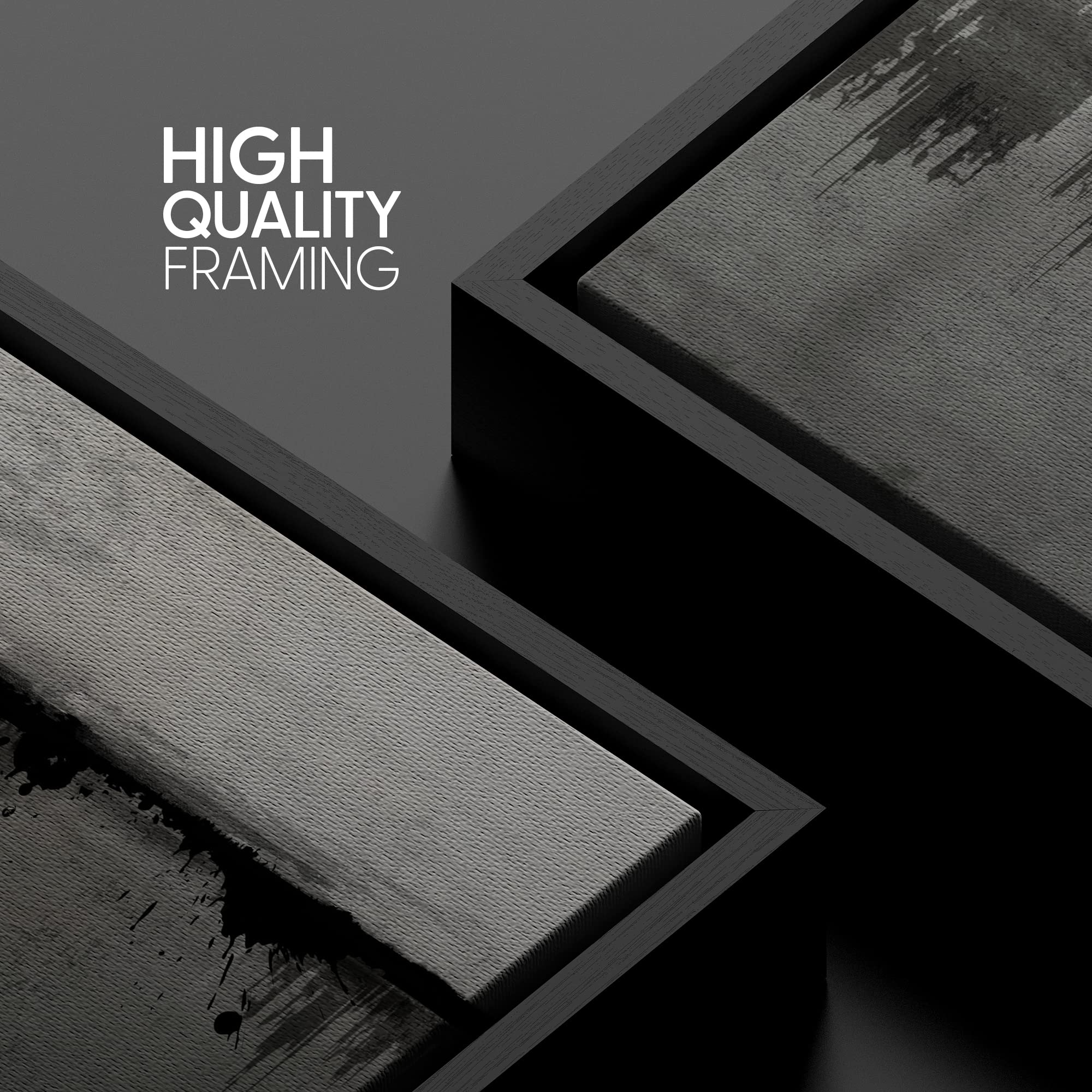 Signwin Framed Canvas Print Wall Art Black Gray Dark Paint Splatter Collage Abstract Shape Illustrations Modern Art Decorative C