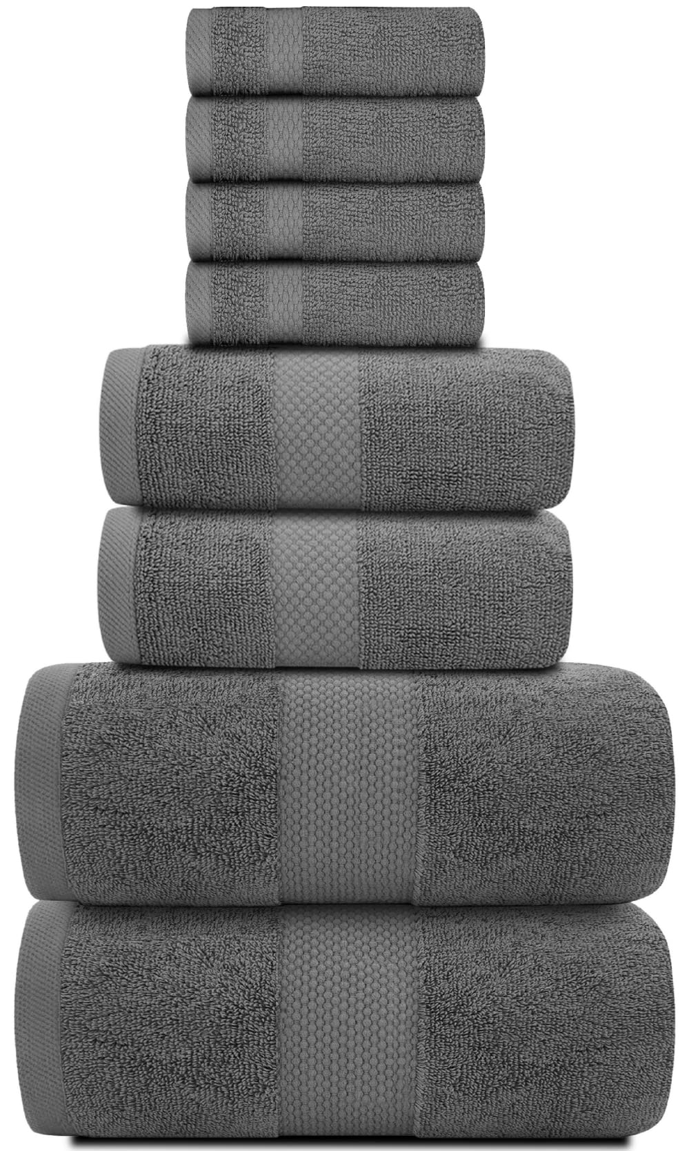 White Classic Luxury Grey Bath Towel Set - Combed Cotton Hotel Quality Absorbent 8 Piece Towels | 2 Bath Towels 700GSM | 2 Hand Towels | 4 Washcloths [Worth $72.95] 8 Pack | Gray