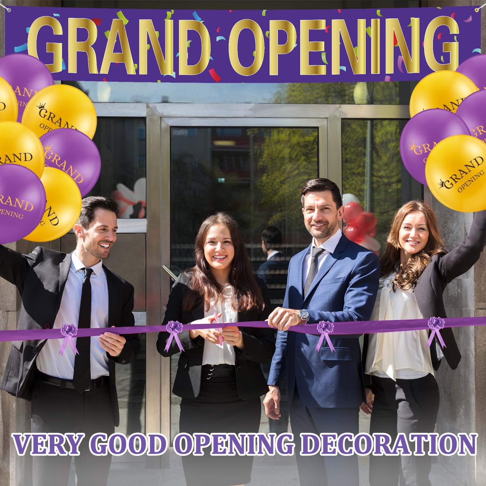 Mixweer Grand Opening Ribbon Cutting Ceremony Kit Grand Opening Banner Decorations with 10   Scissors 40 Pcs Balloons Satin Ribb