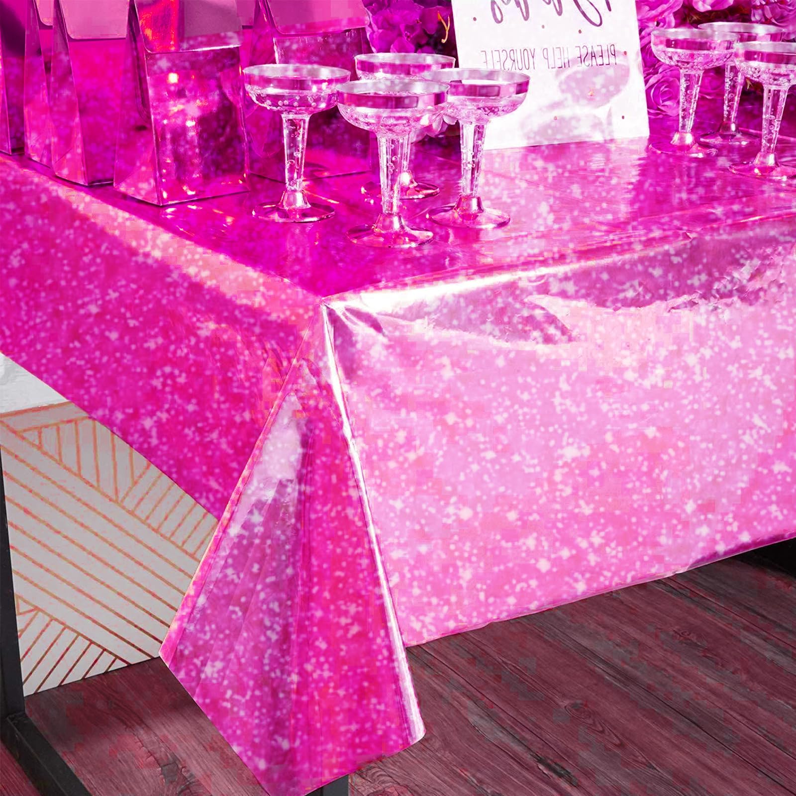 Partywoo Magenta Foil Tablecloth, 3 Pack 54 X 108 Inch Iridescent Color Rectangle Tablecloth, Foil Tablecloth For 6 To 8 Foot Ta