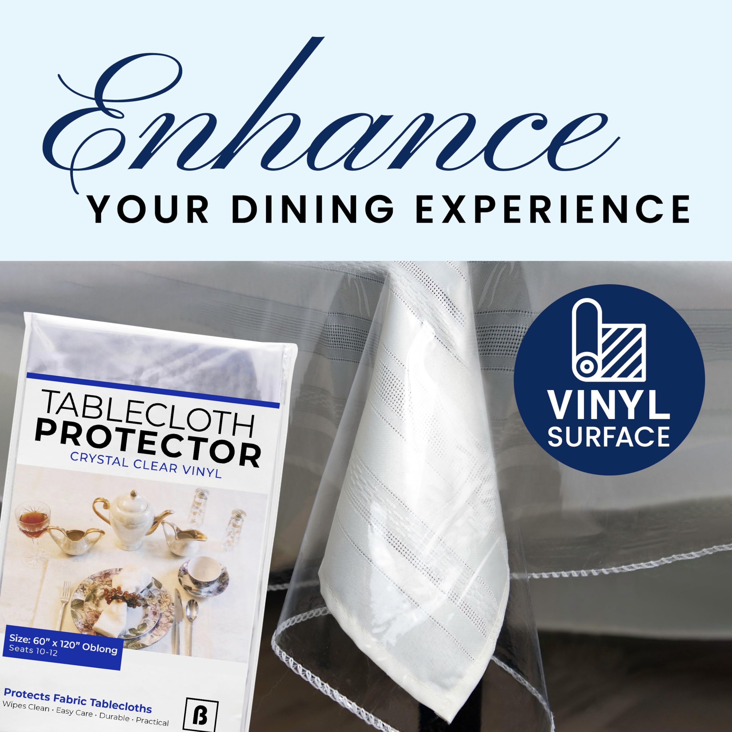 Broder Mfg. Inc. Tablecloth Protector Crystal Clear Vinyl (60X120 Oblong) | Thick, Durable Clear Table/Tablecloth Protector