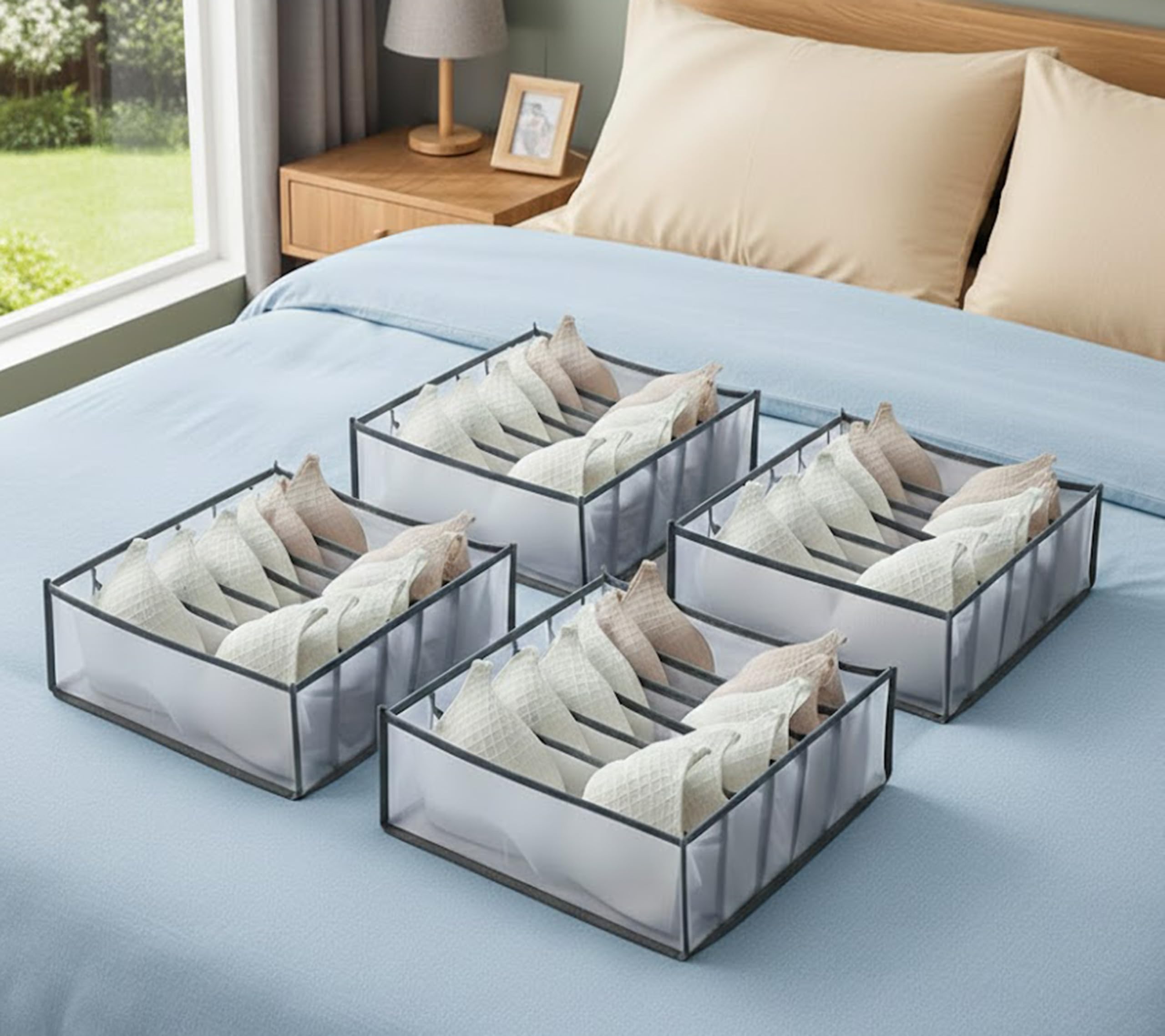 Atorakushon Mesh 6 Cell Foldable Drawer Organizer For Bra Wardrobe,Clothing,Undergarment Closet Organiser Divider Storage Box Fo