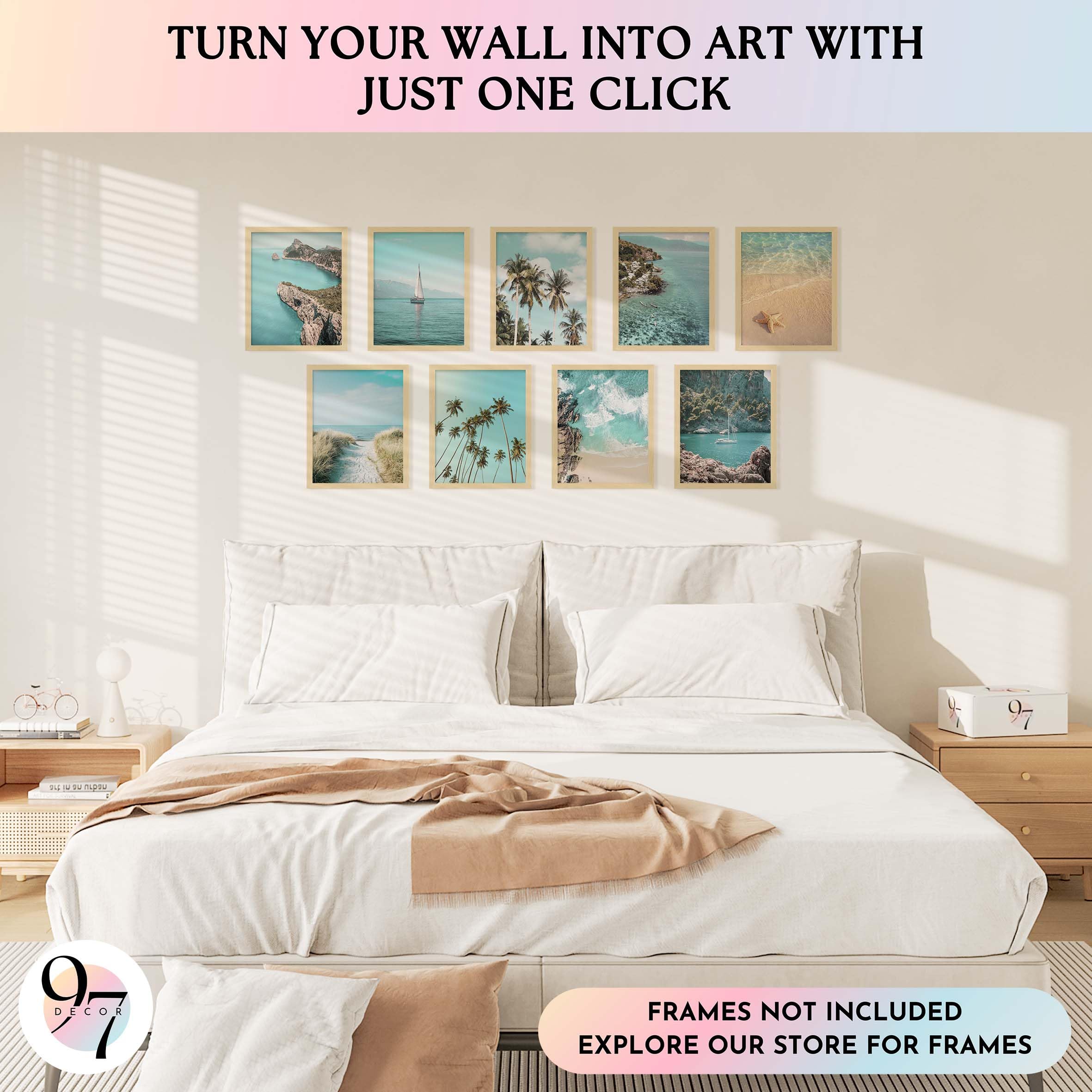 97 Decor Coastal Wall Art Decor - Coastal Posters Beach Pictures  Ocean Beach Prints Wall Art  Summer Tropical Artwork Coastal  Palm Tree Beachy Photos for Teen Girls Room (8x10 UNFRAMED)