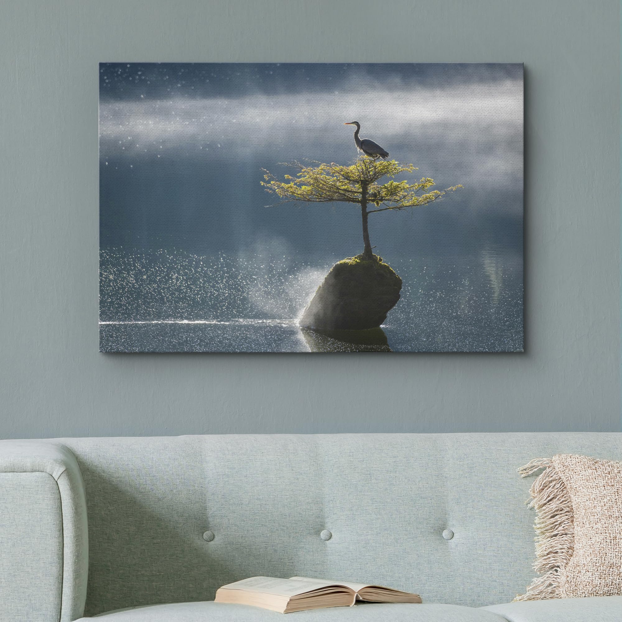 Wall26 Canvas Print Wall Art Solitary Bird On Tree In Misty Lake Animals Photography Realism Rustic Scenic Landscape Wilderness