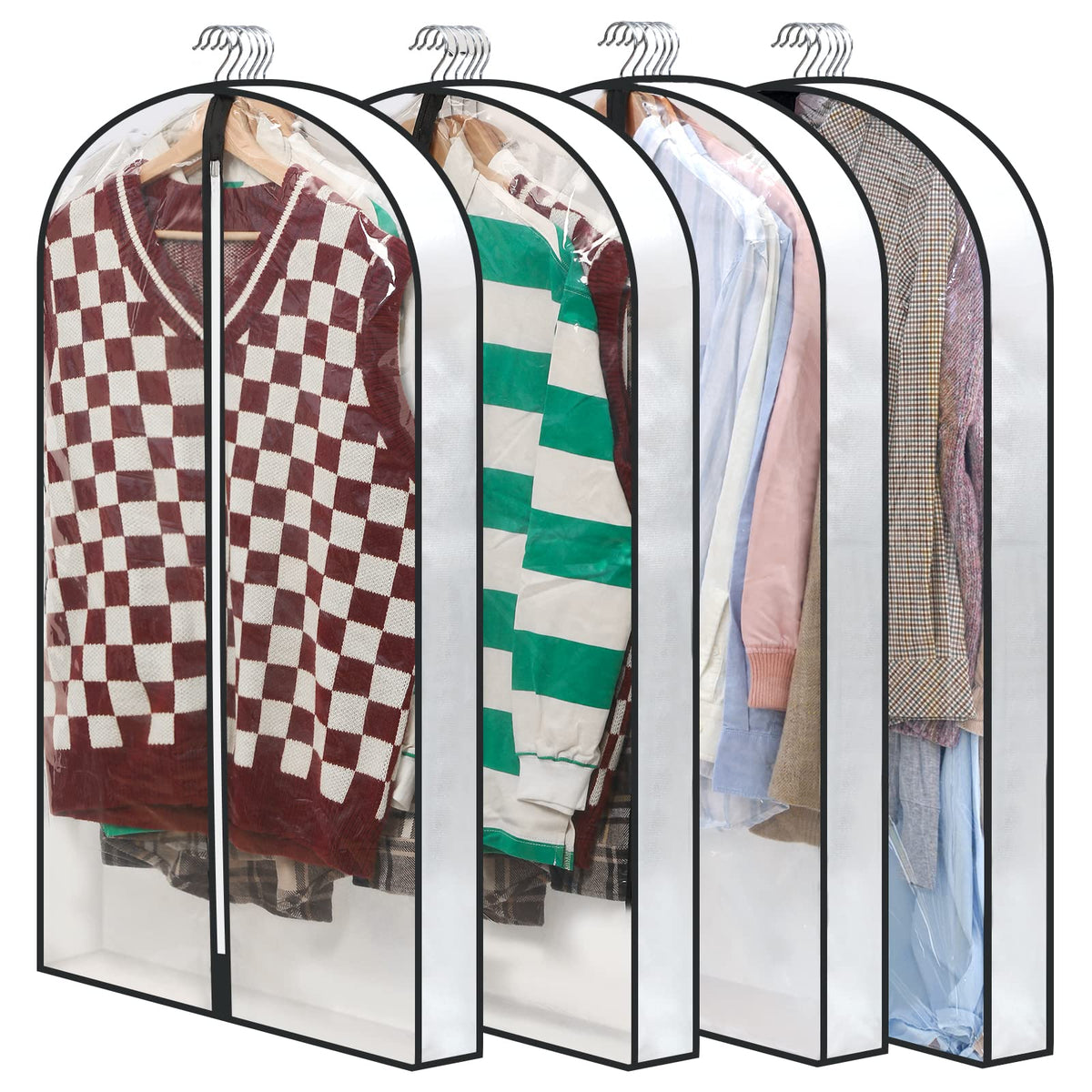 Clear Garment Bags For Hanging Clothes W/ 4'' Gussetes, 4 Pcs Garment Bags, Hanging Clothes Storage, Suit Bags For Closet Storag