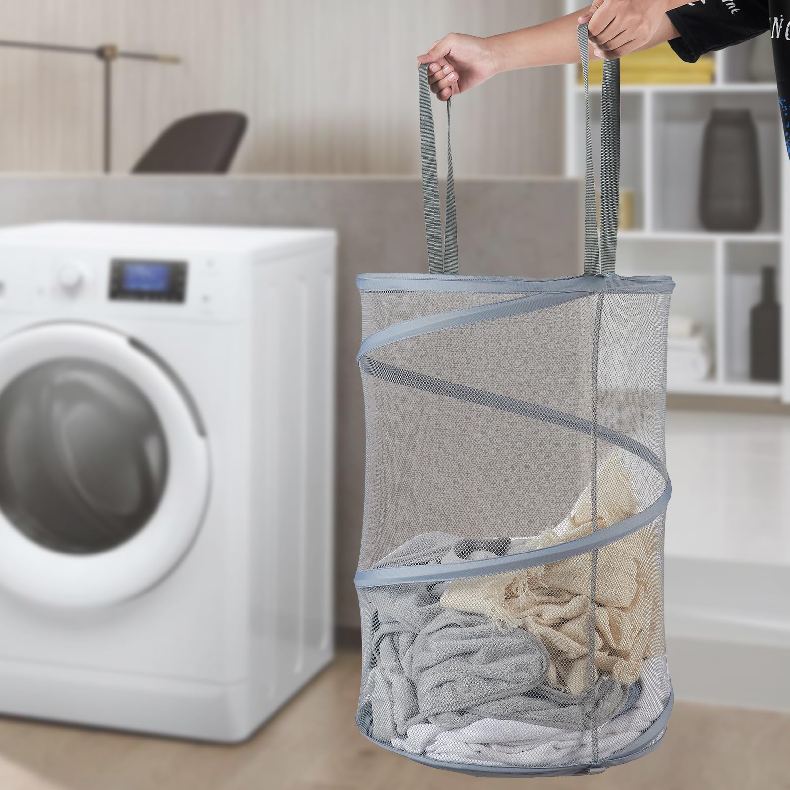 Mesh Popup Laundry Hamper 115L Collapsible Laundry Basket Extra Large Capacity Foldable Clothing Storage Basket With Handles 26